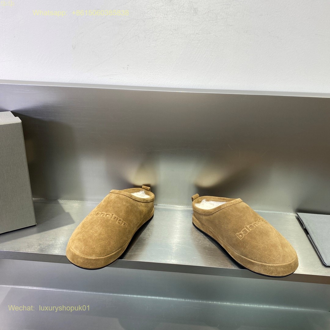 Balenciaga Faux Shearling Slipper Fur Mule Slip on Women Shoes