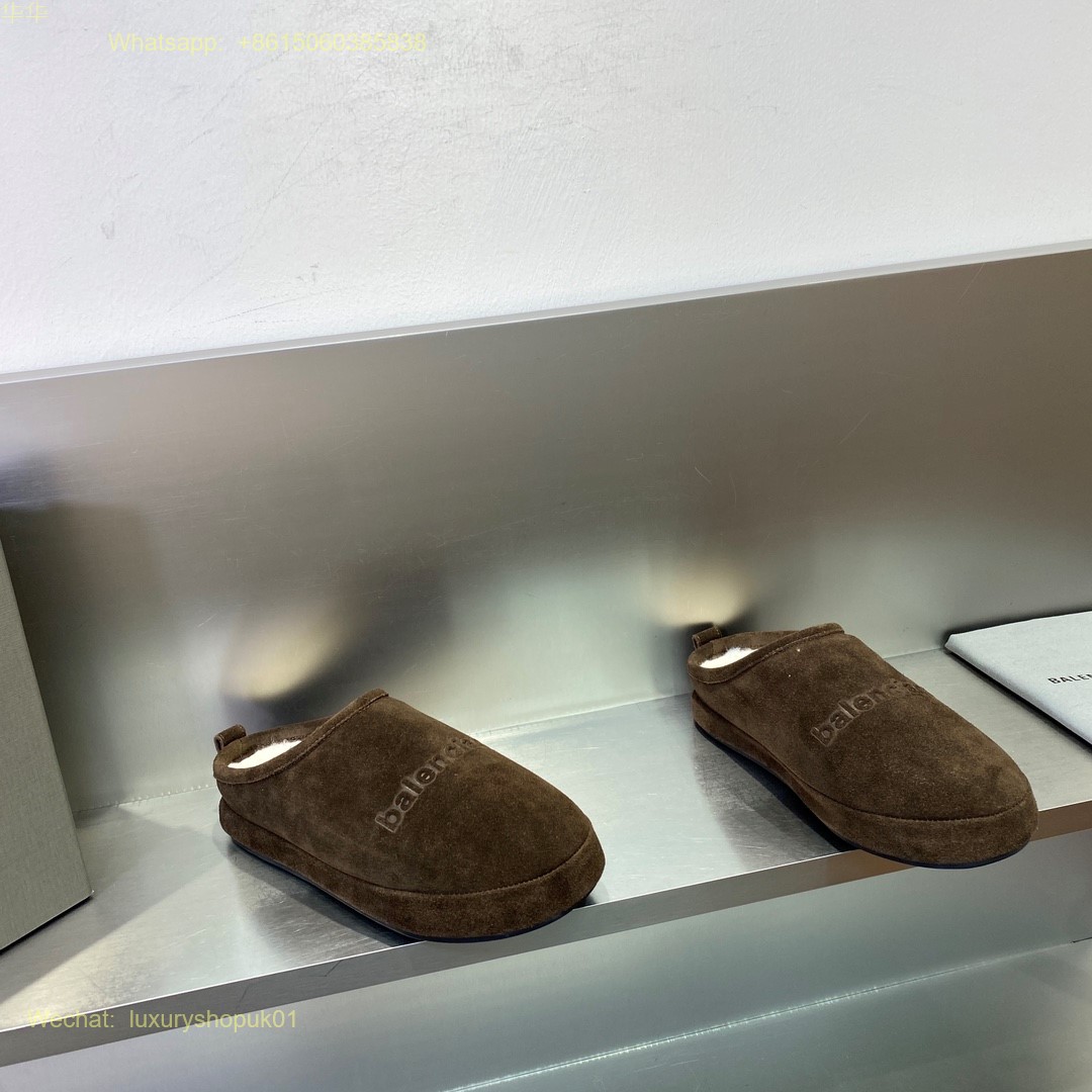 Balenciaga Faux Shearling Slipper Fur Mule Slip on Women Shoes