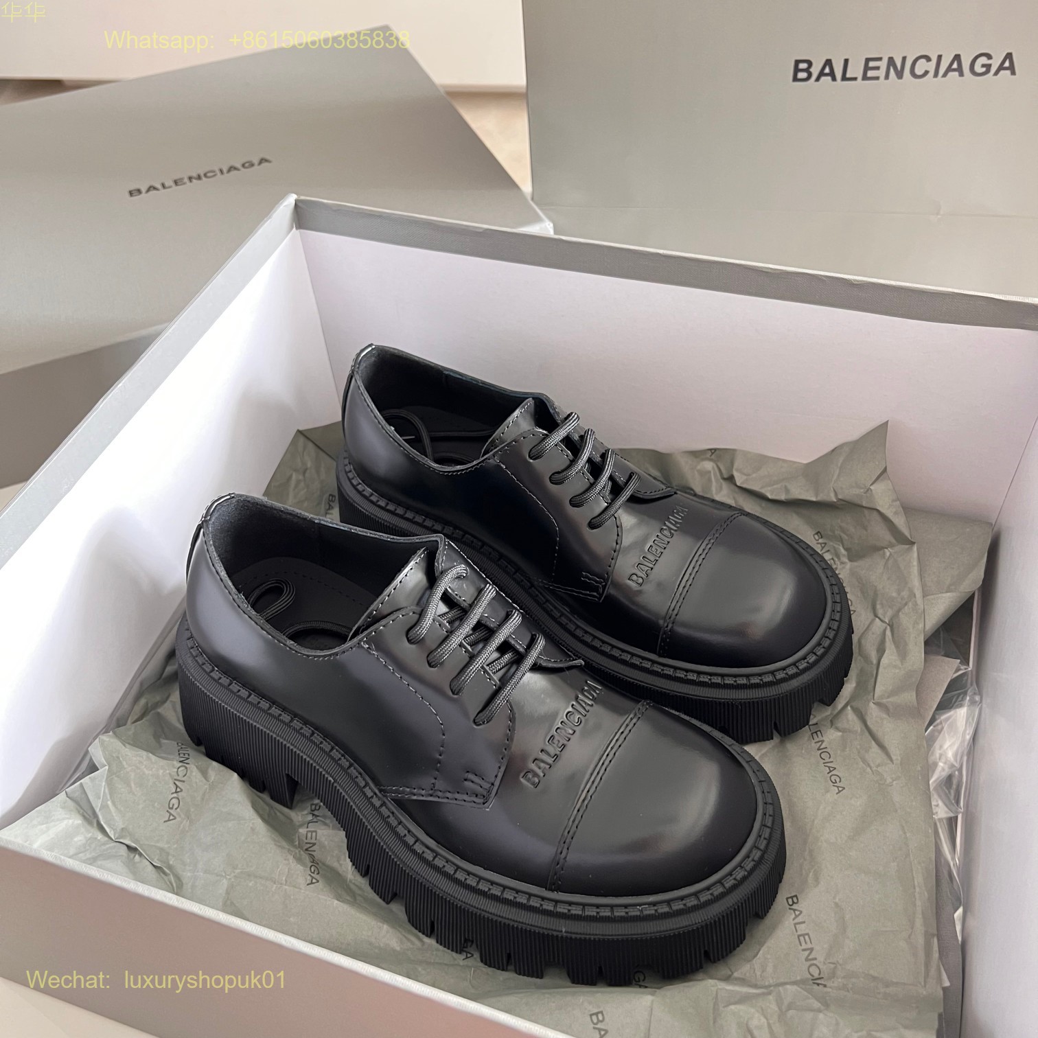 Balenciaga Leather Tractor Derby Shoes Women Shoes