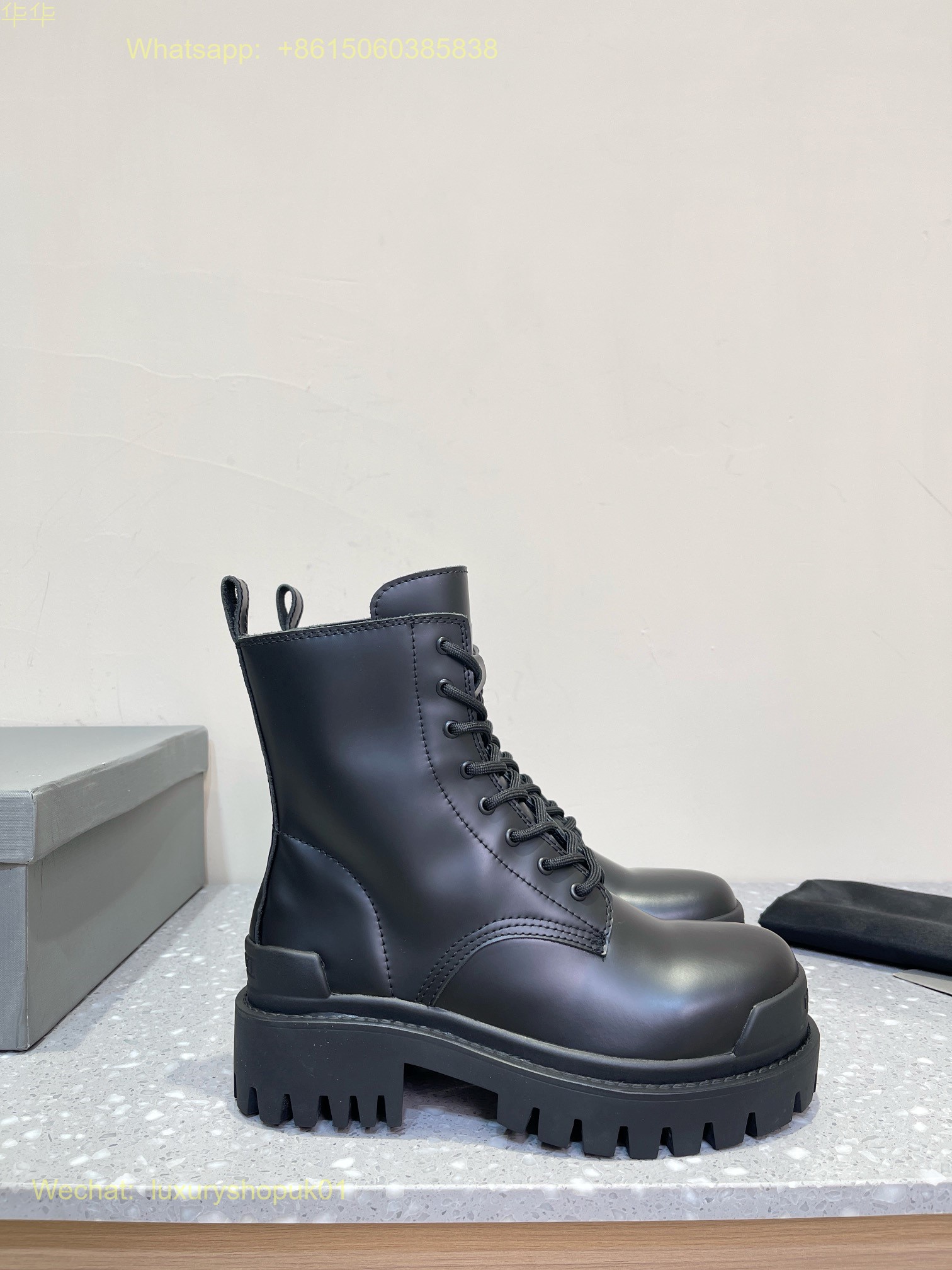 Balenciaga lace up Leather biker Boots Women Shoes