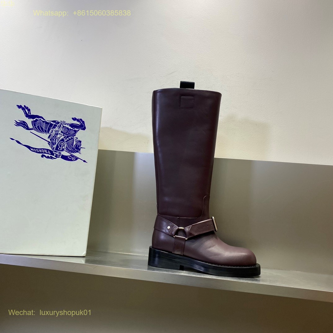 Burberry Saddle Buckled Round-Toe Knee High Boots Women Shoes
