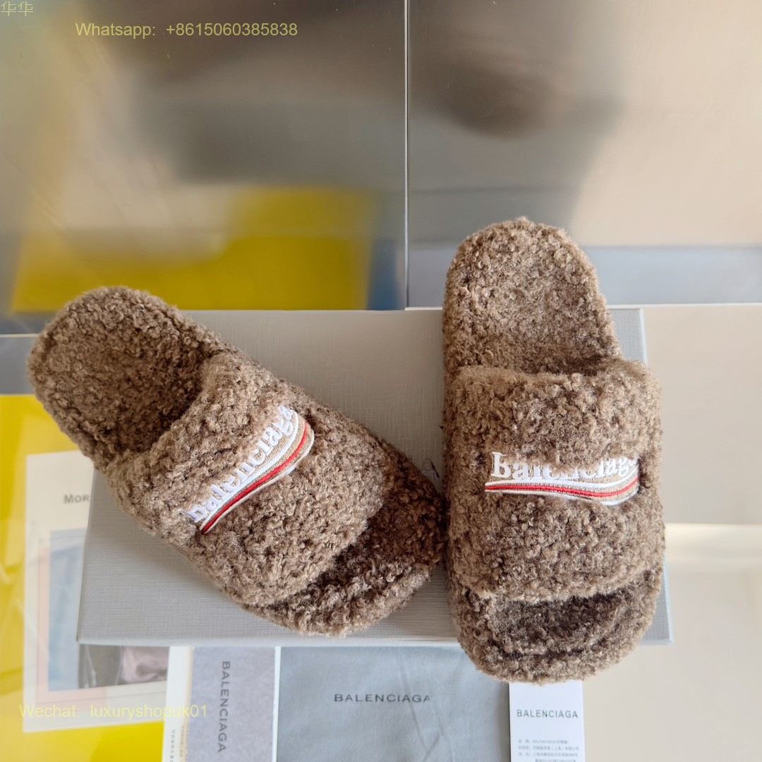 Balenciaga Furry faux shearling Fur slides Women Shoes