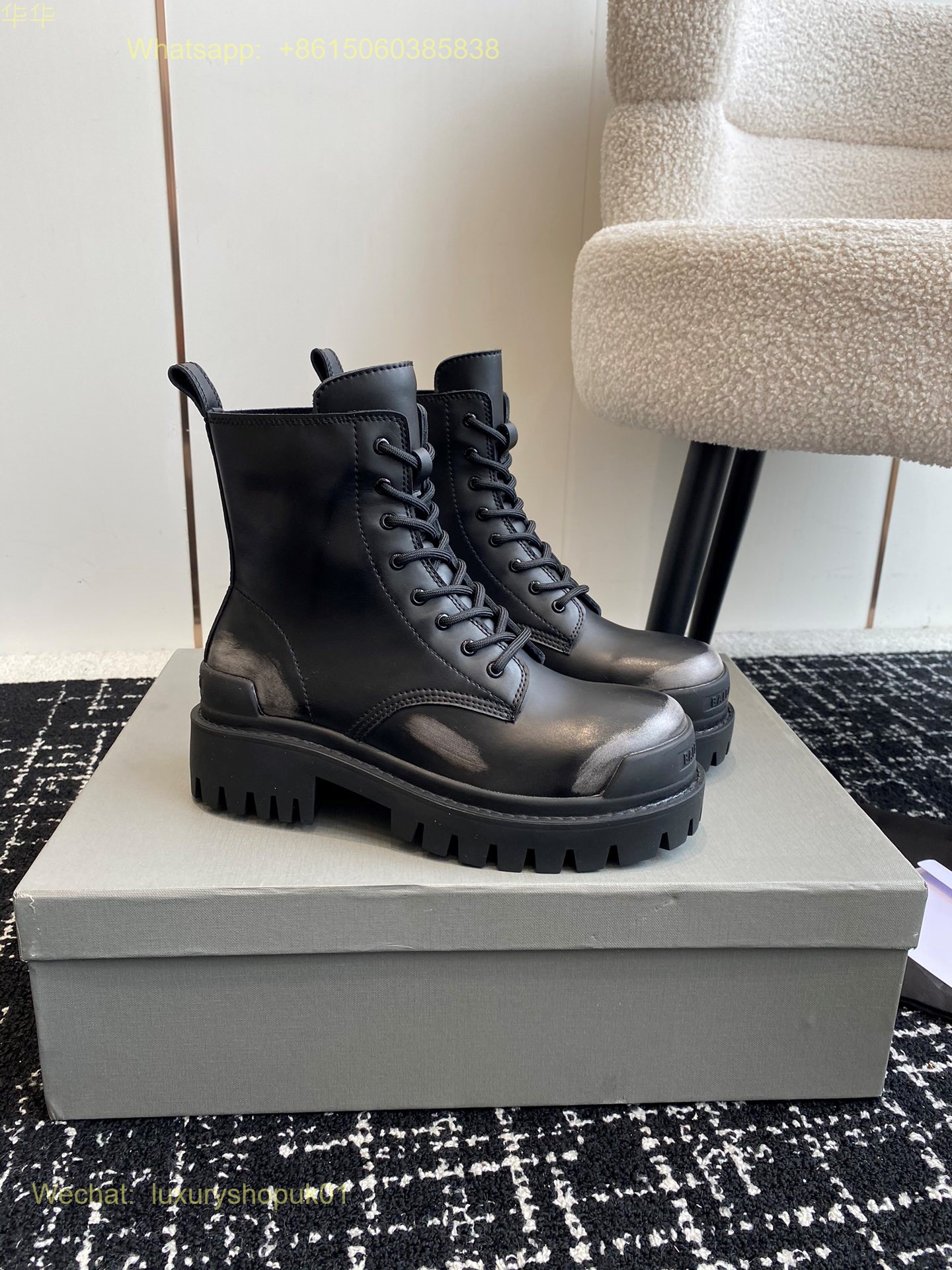 Balenciaga lace up Leather biker Boots Women Shoes