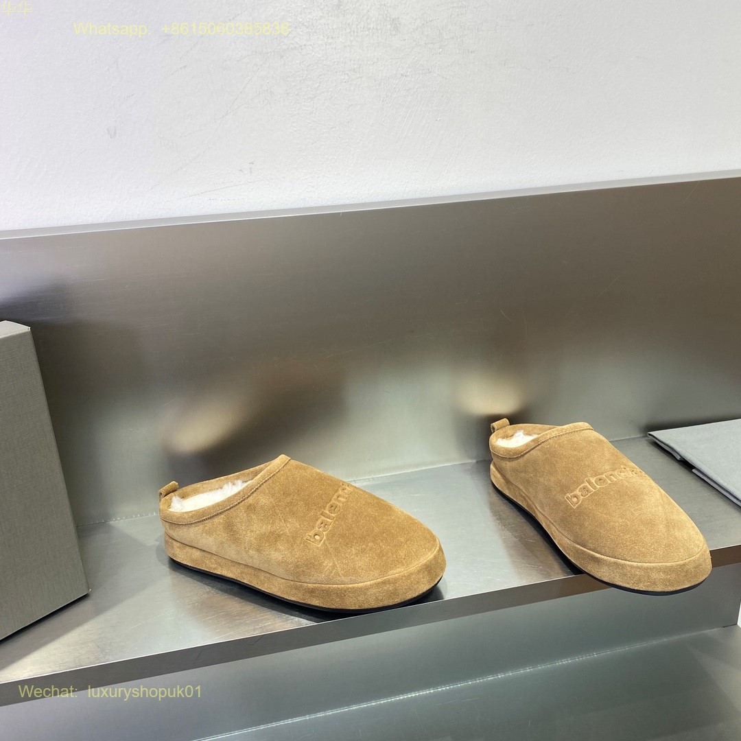 Balenciaga Faux Shearling Slipper Fur Mule Slip on Women Shoes