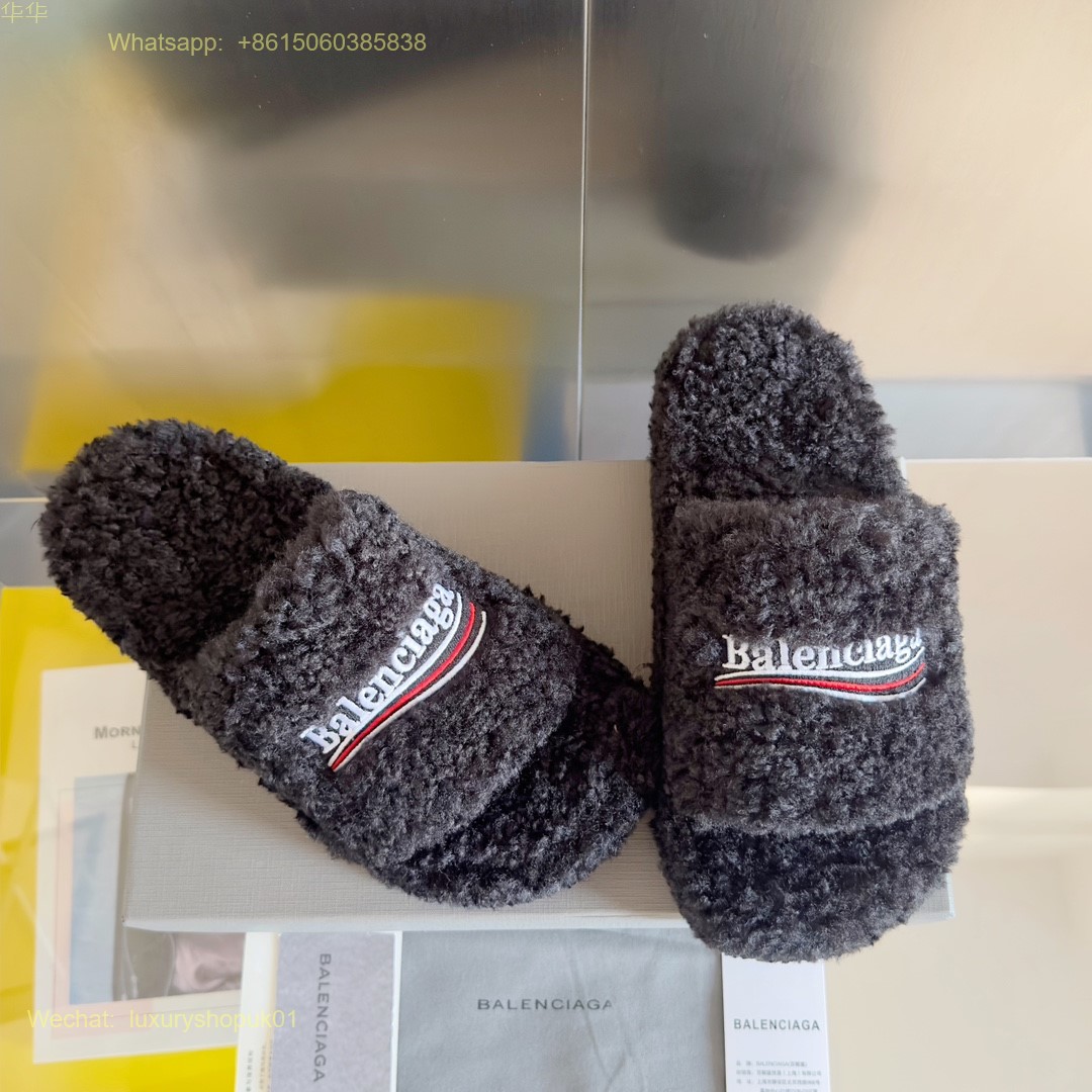 Balenciaga Furry faux shearling slides Women Shoes