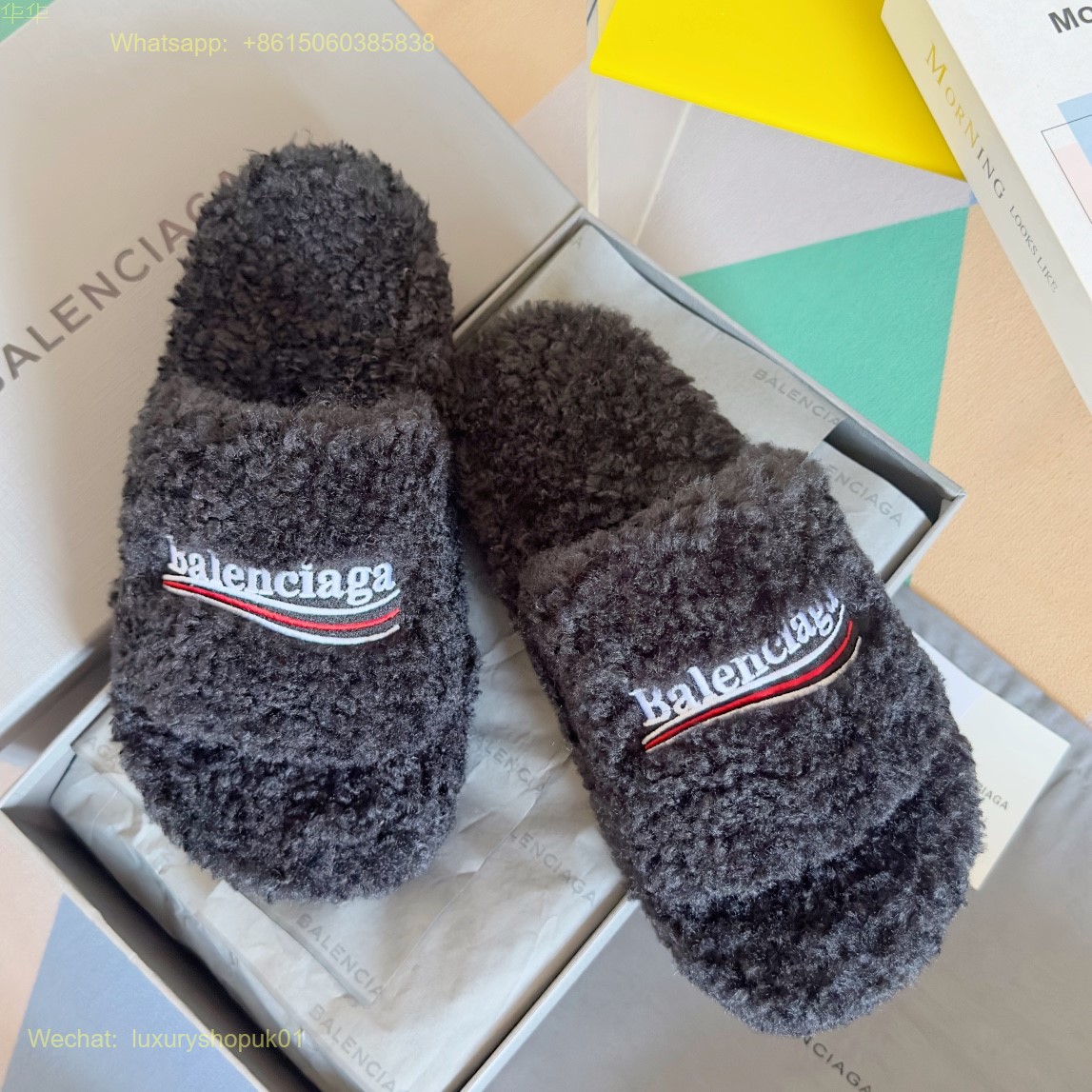 Balenciaga Furry faux shearling slides Women Shoes