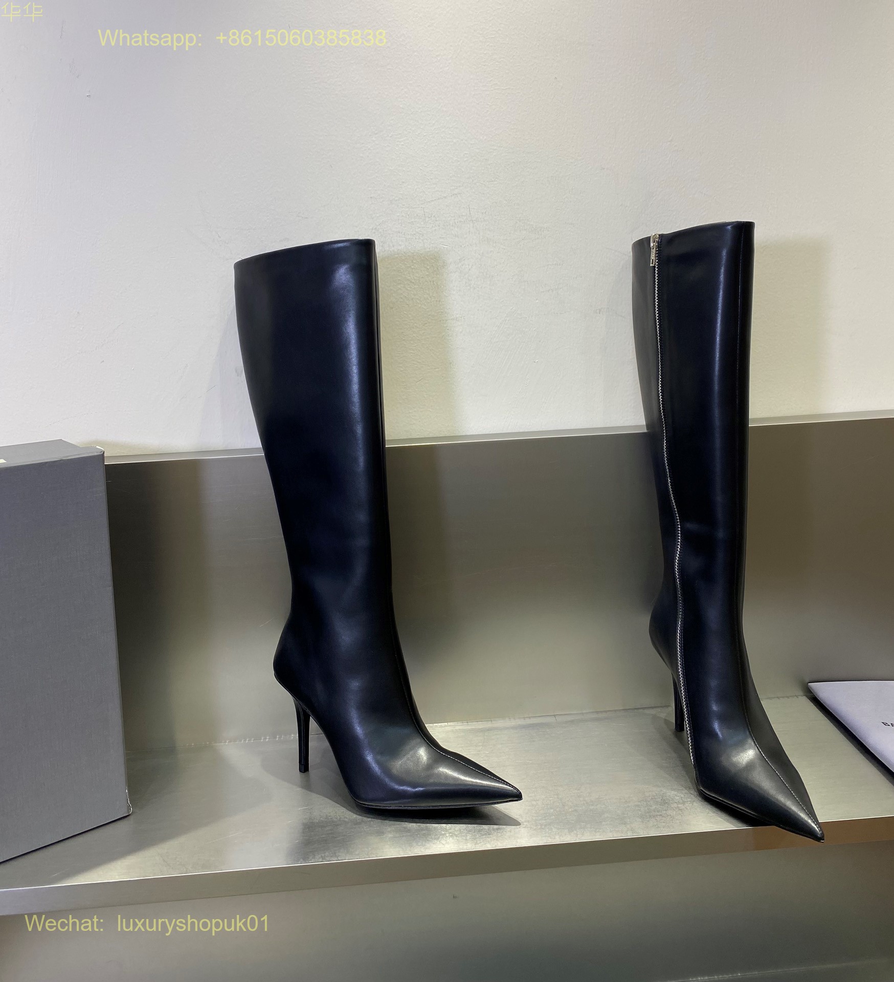 Balenciaga Pointed Toe Knee high Boots High heels Women Shoes