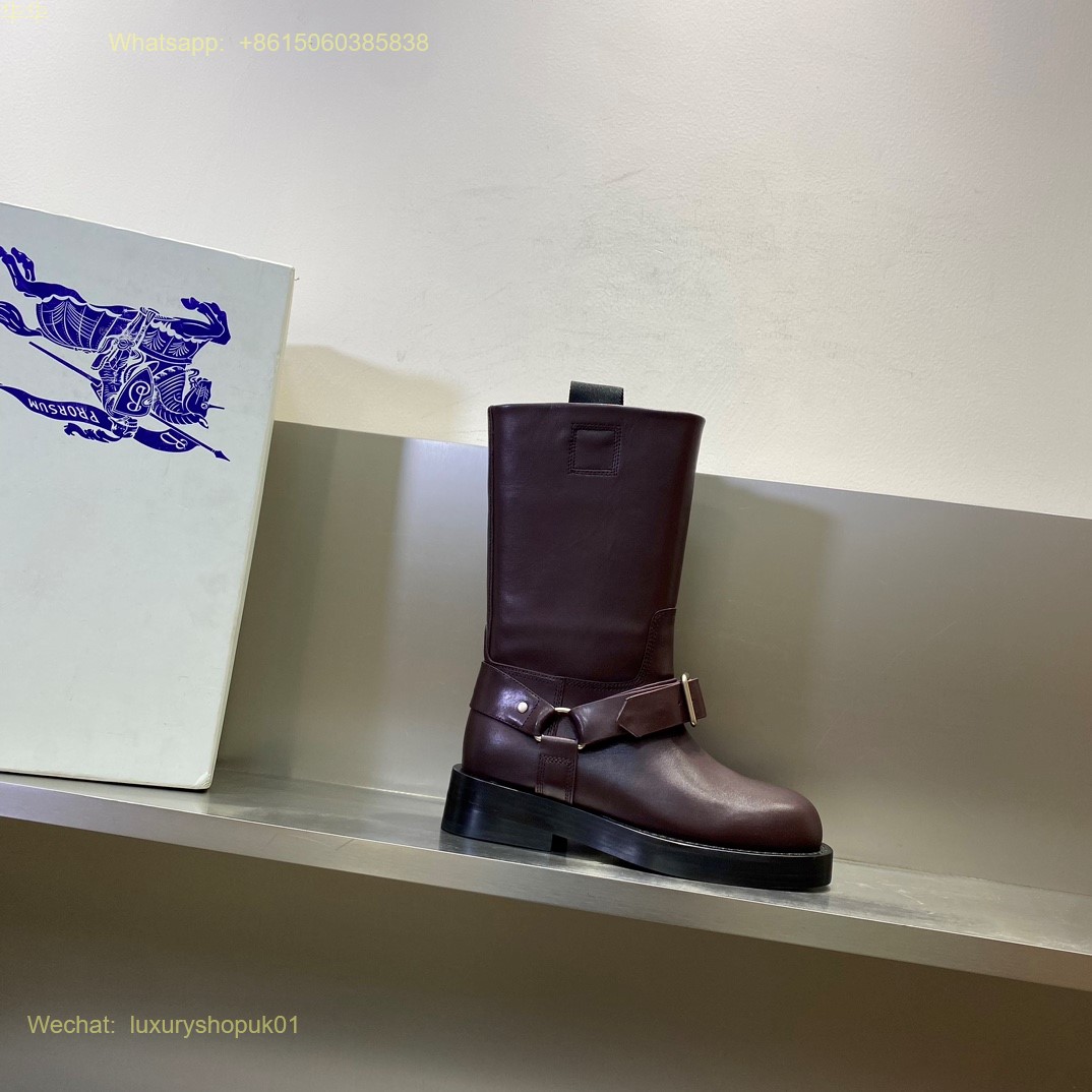 Burberry Saddle Buckled Round-Toe Boots Women Shoes