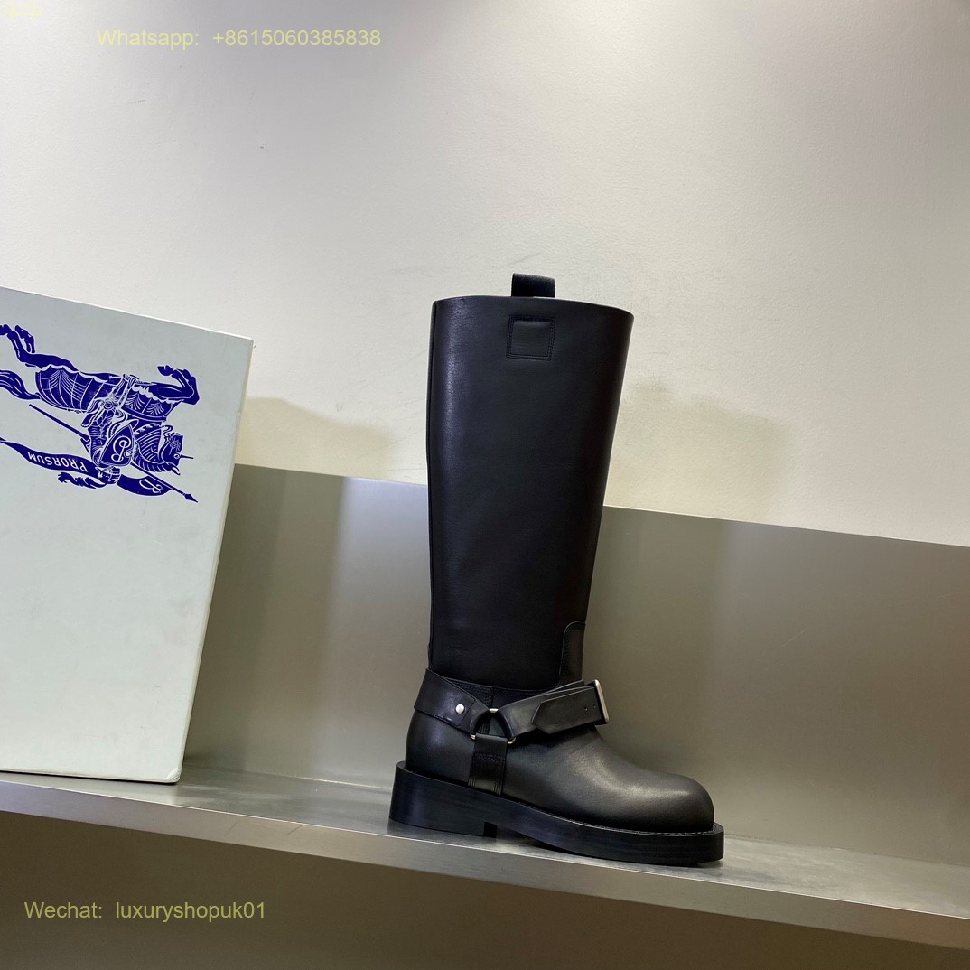 Burberry Saddle Buckled Round-Toe Knee High Boots Women Shoes