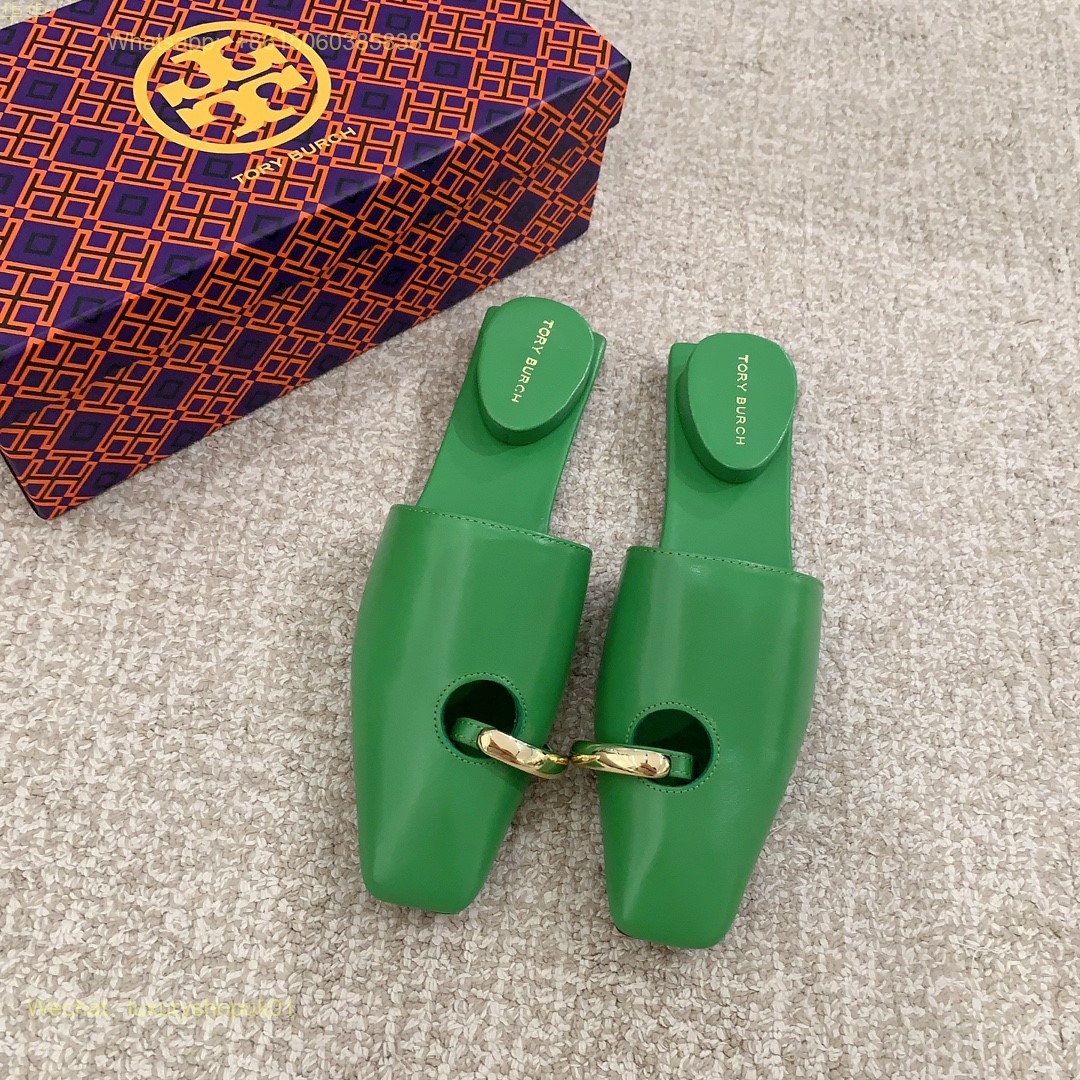 Tory Burch Pierced Leather Mules goldtone piercing hardware  Slip on Women Shoes