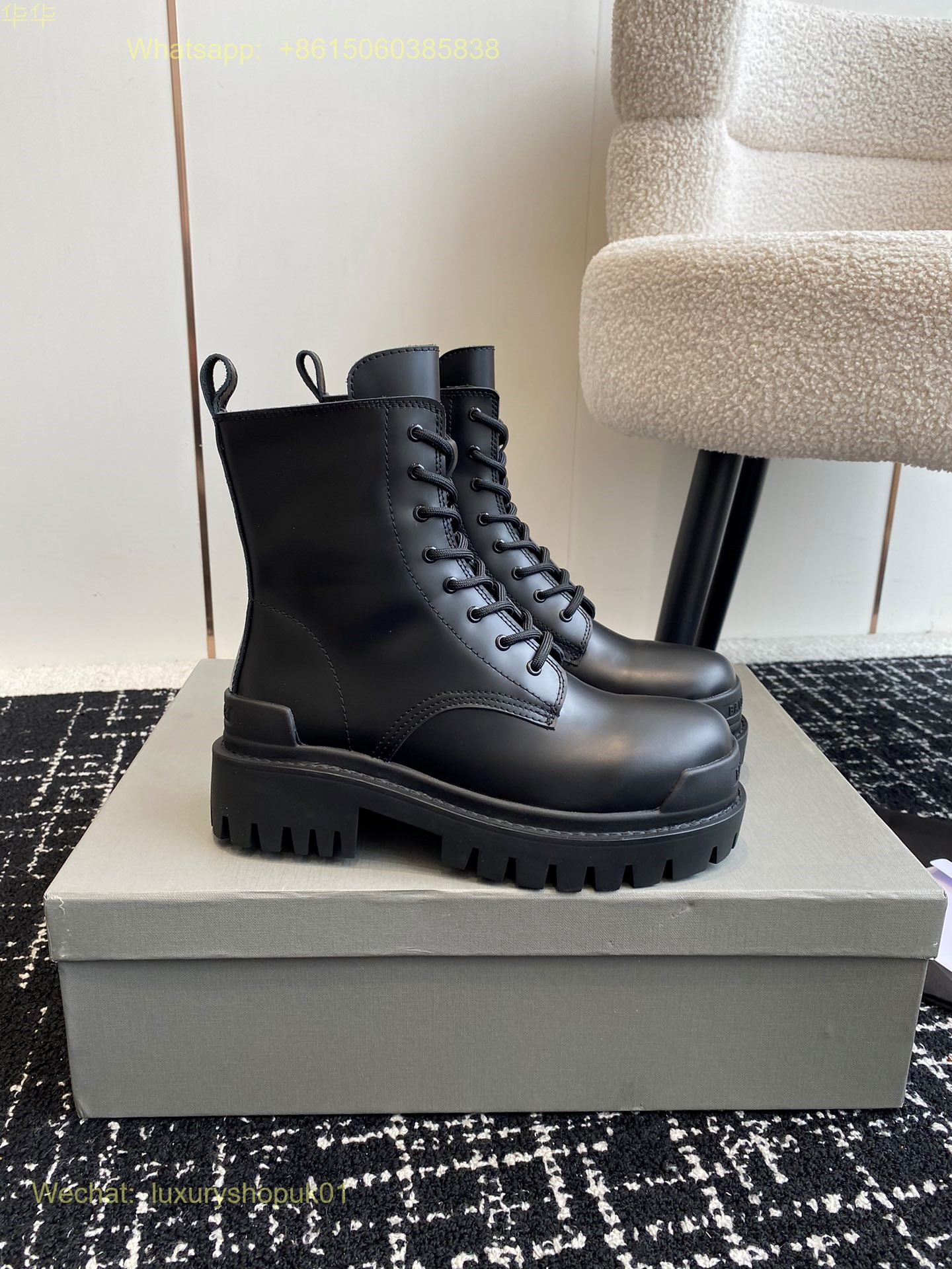 Balenciaga lace up Leather biker Boots Women Shoes
