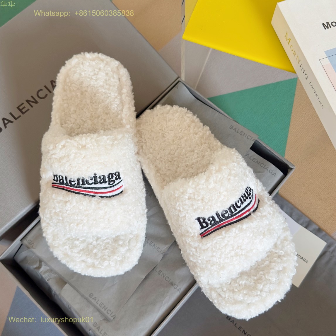 Balenciaga Furry faux shearling slides Women Shoes