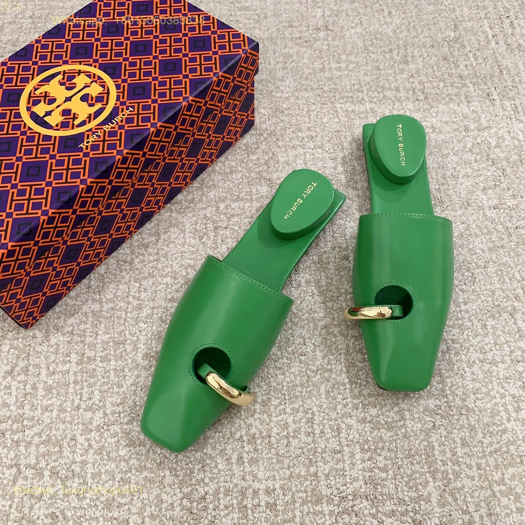 Tory Burch Pierced Leather Mules goldtone piercing hardware  Slip on Women Shoes