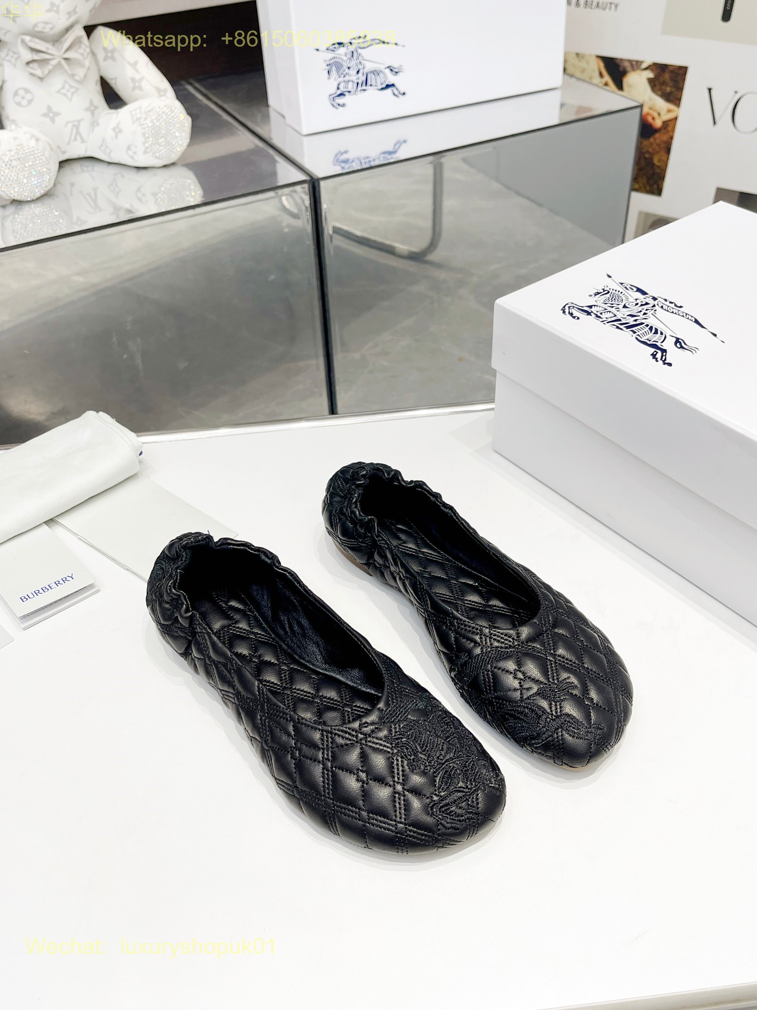 Burberry Equestrian Knight-Embroidered Quilted Ballerina Ballet Flat Women Shoes