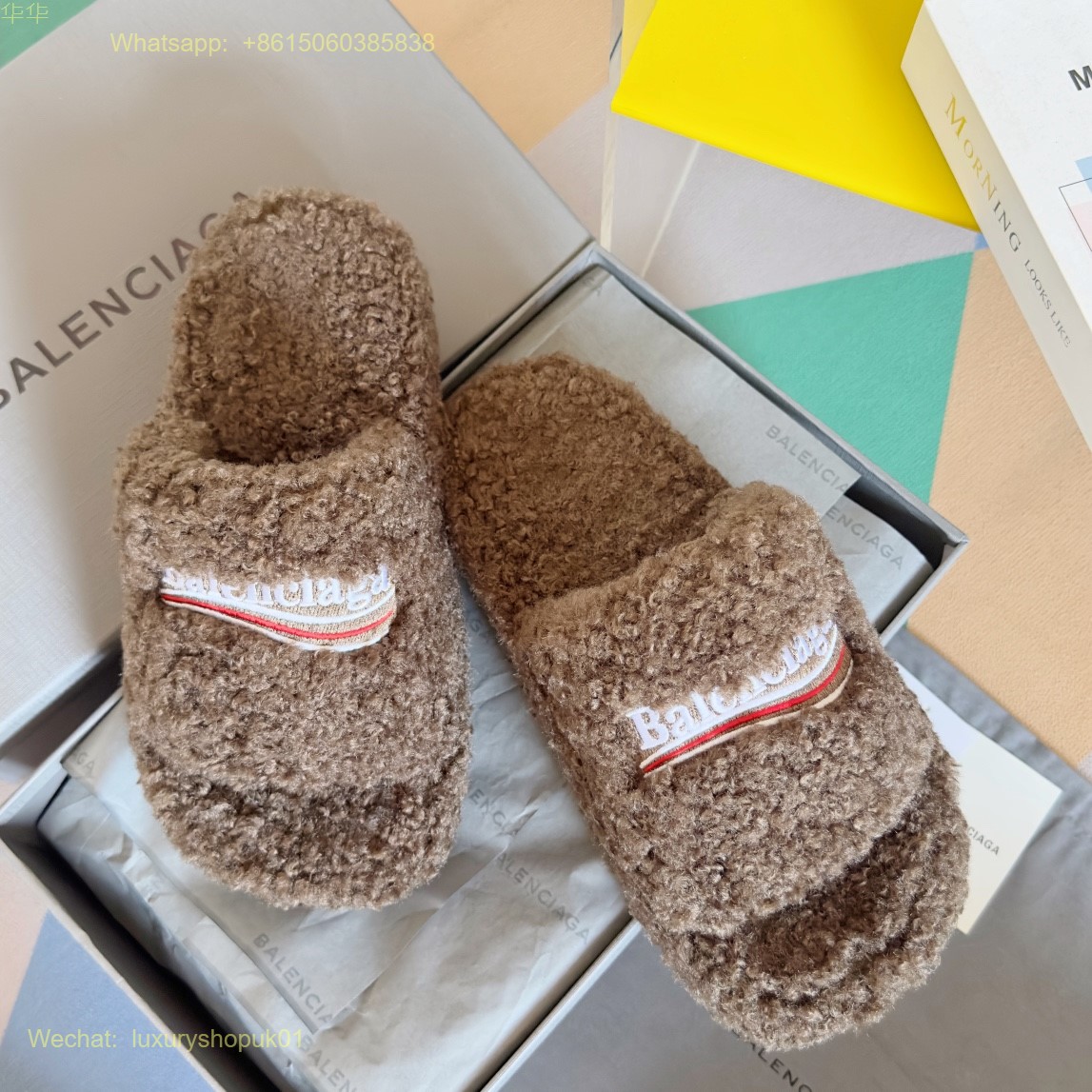 Balenciaga Furry faux shearling Fur slides Women Shoes