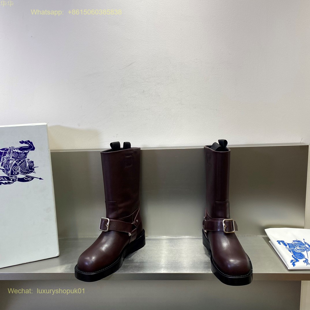 Burberry Saddle Buckled Round-Toe Boots Women Shoes