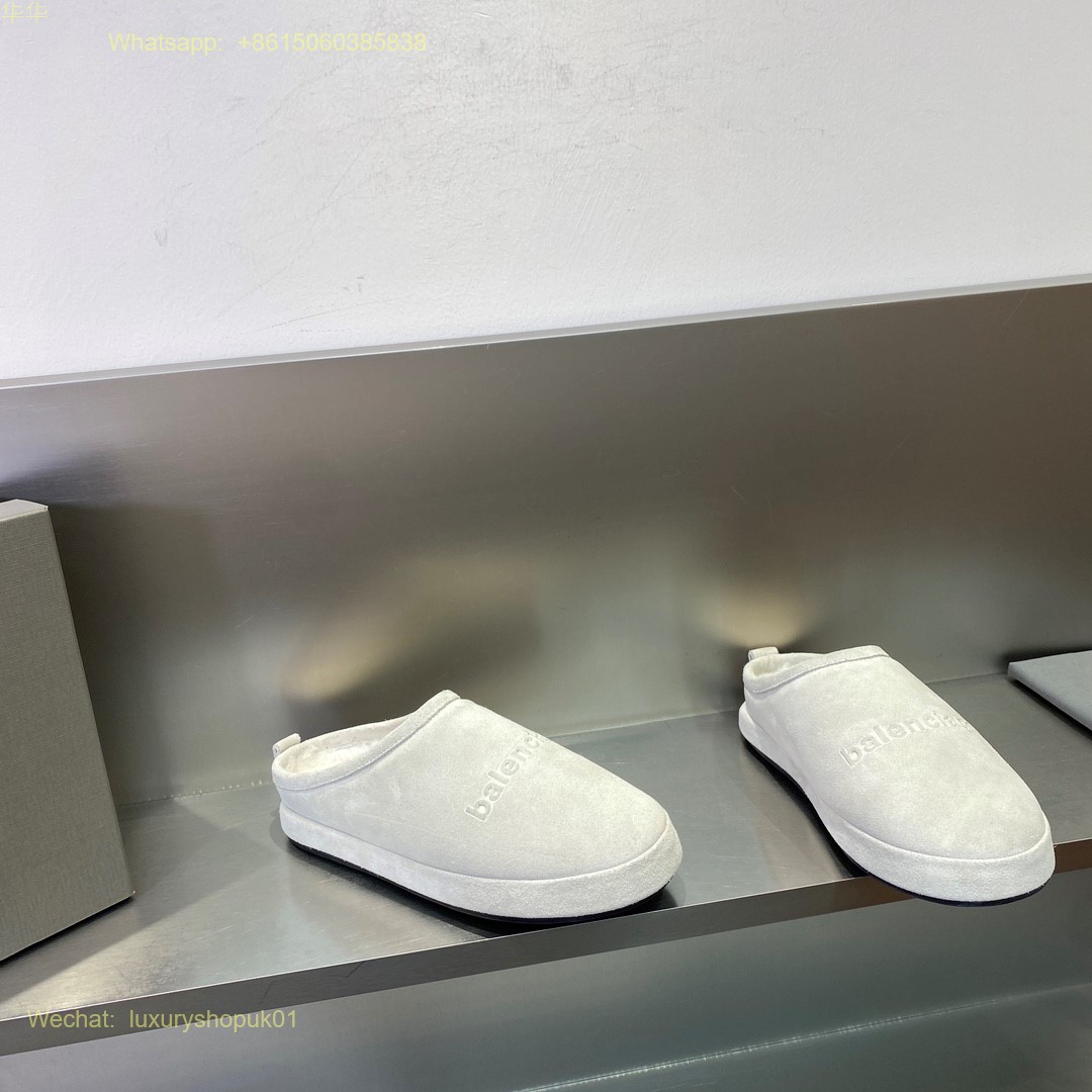 Balenciaga Faux Shearling Slipper Fur Mule Slip on Women Shoes