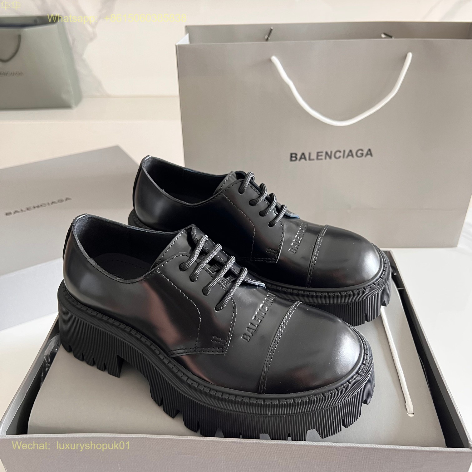 Balenciaga Leather Tractor Derby Shoes Women Shoes
