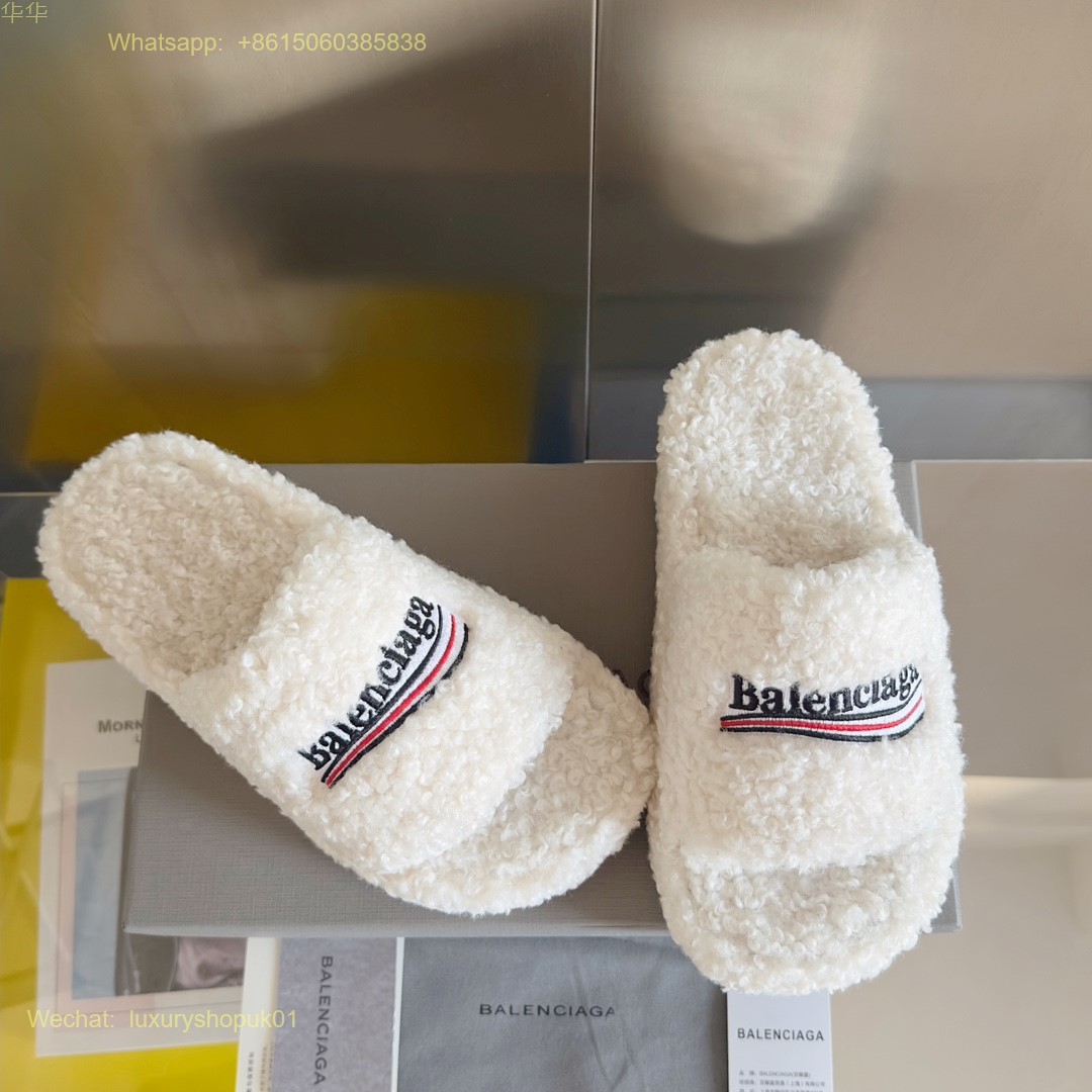 Balenciaga Furry faux shearling slides Women Shoes