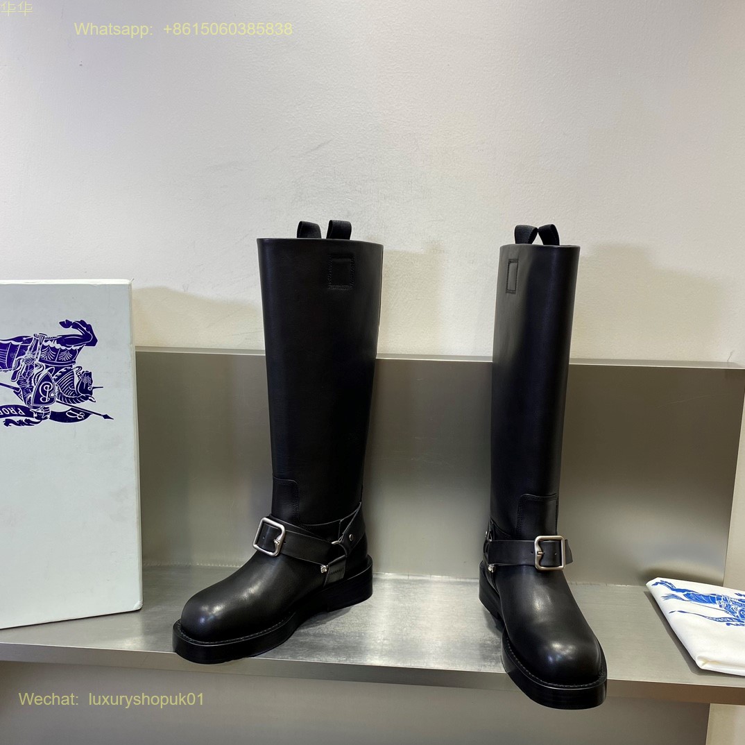 Burberry Saddle Buckled Round-Toe Knee High Boots Women Shoes