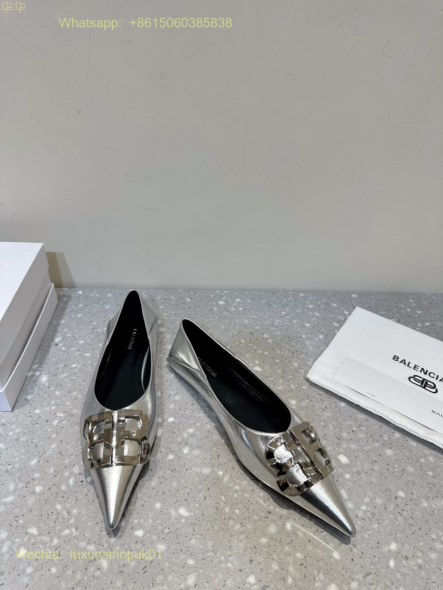 Balenciaga pointed toe Leather Ballerina Ballet Flats Women Shoes