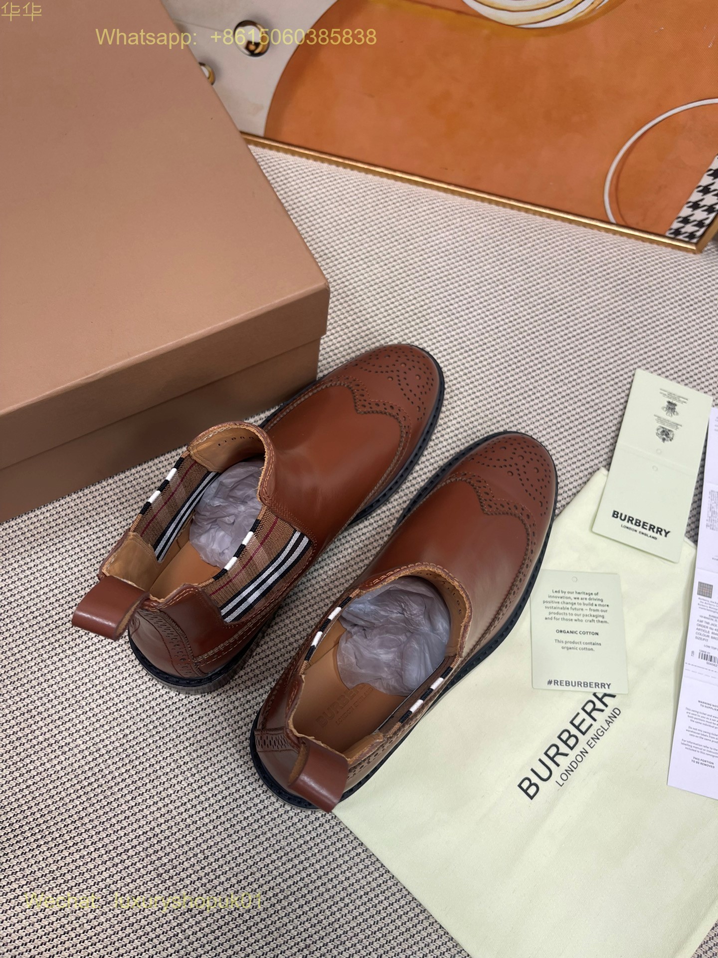 Burberry Check Leather Creeper Chelsea Low Ankle Boots Women Shoes