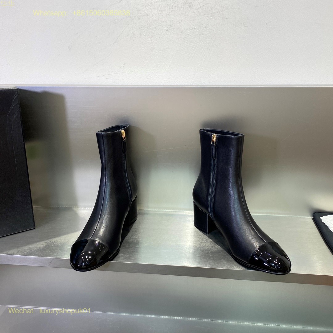 Chanel block heels cap toe ankle boot Women Shoes