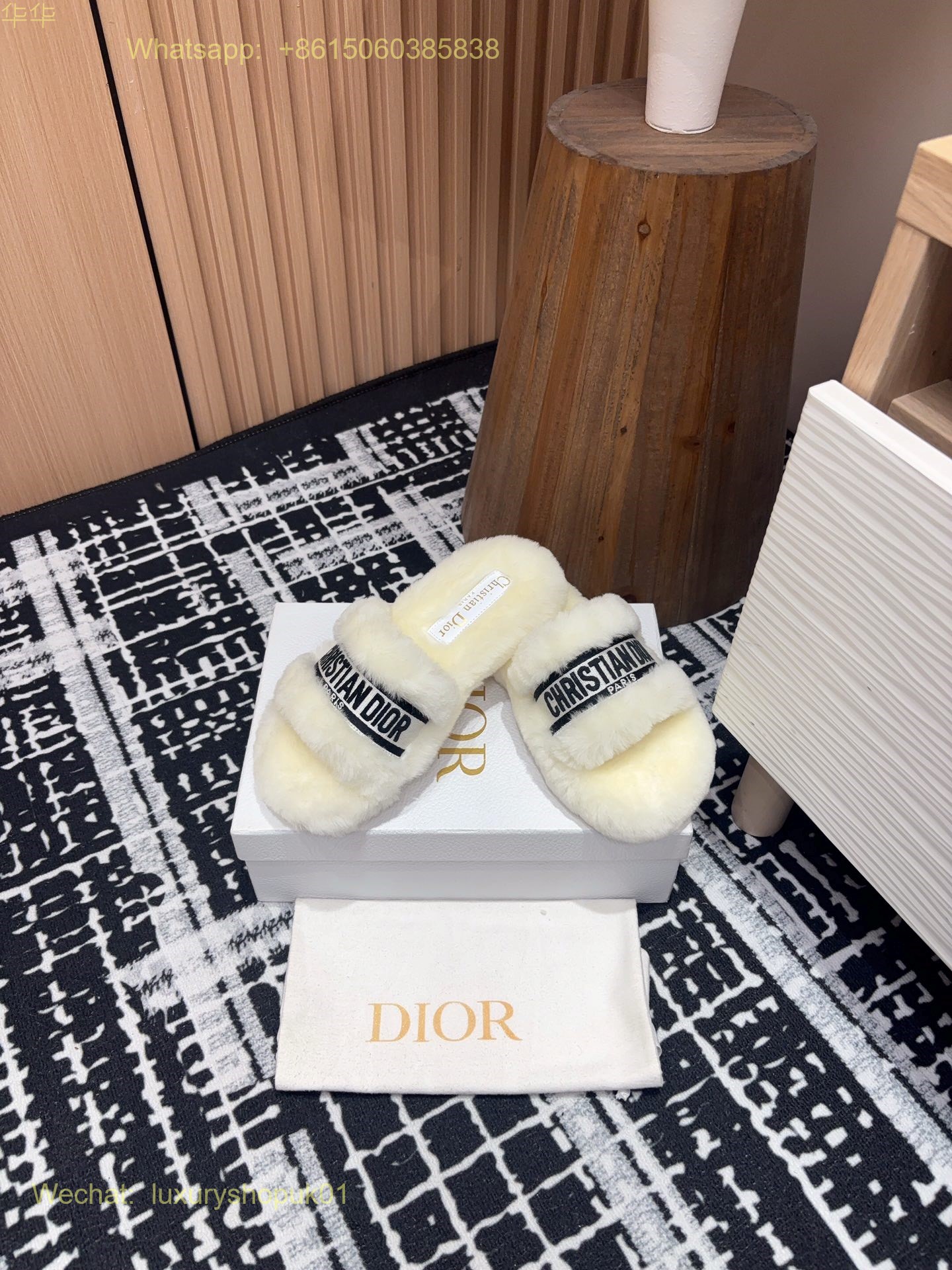 Christian Dior Wool Fur Shearling Slides Women Shoes