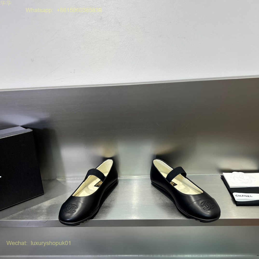 Chanel cap toe strap Leather Ballet flats CC Logo Women Shoes