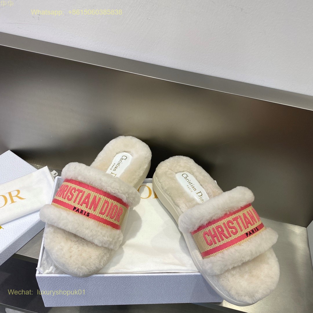 Dior Fur shearling Slide Women Shoes