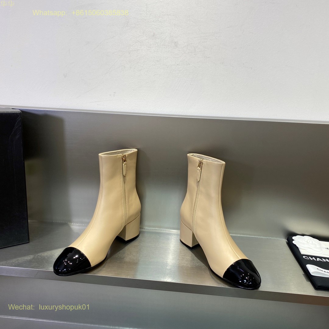 Chanel block heels cap toe ankle boot Women Shoes