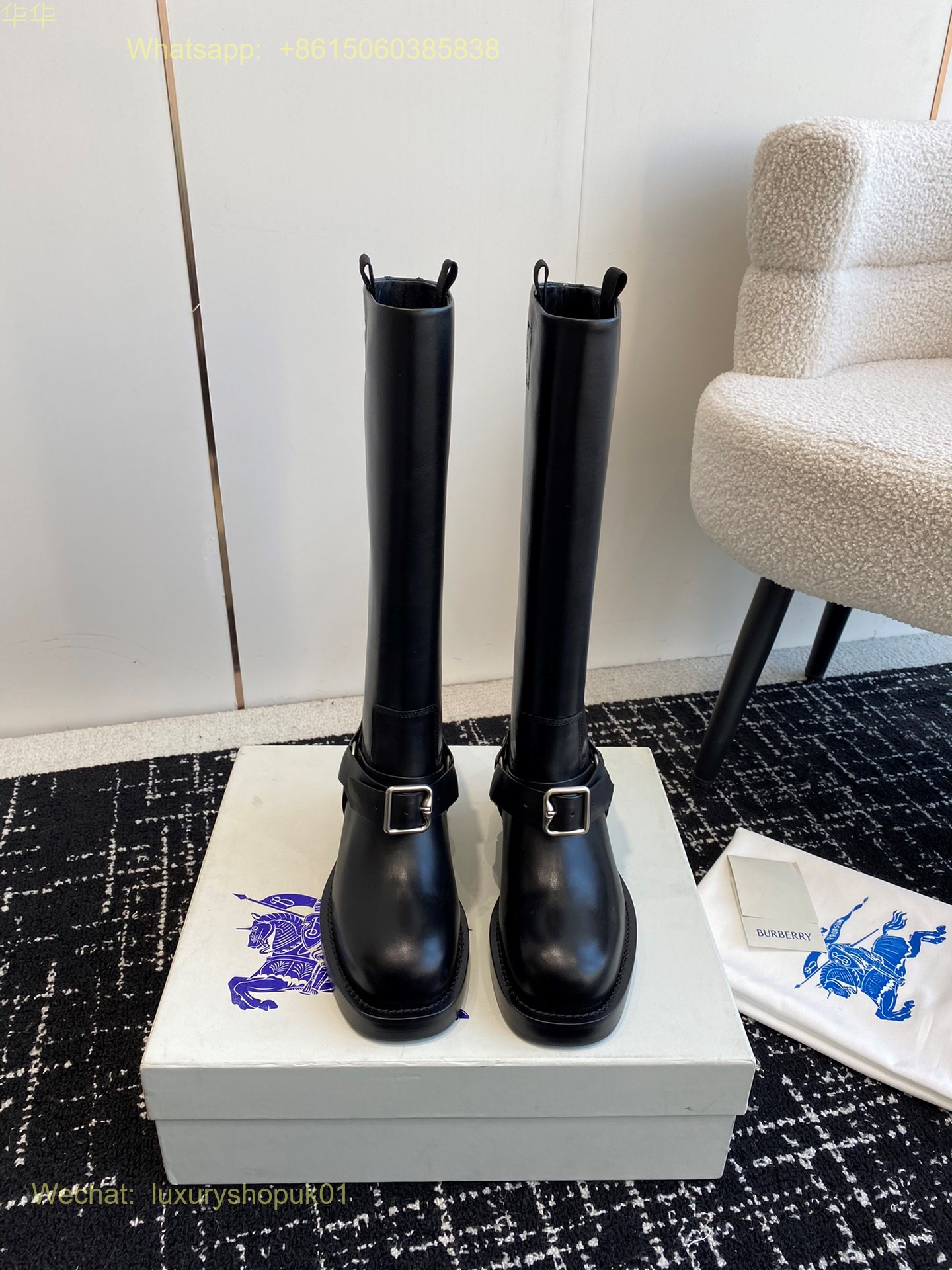 Burberry Saddle Buckled Round-Toe Knee high Boots Daniel Lee Women Shoes