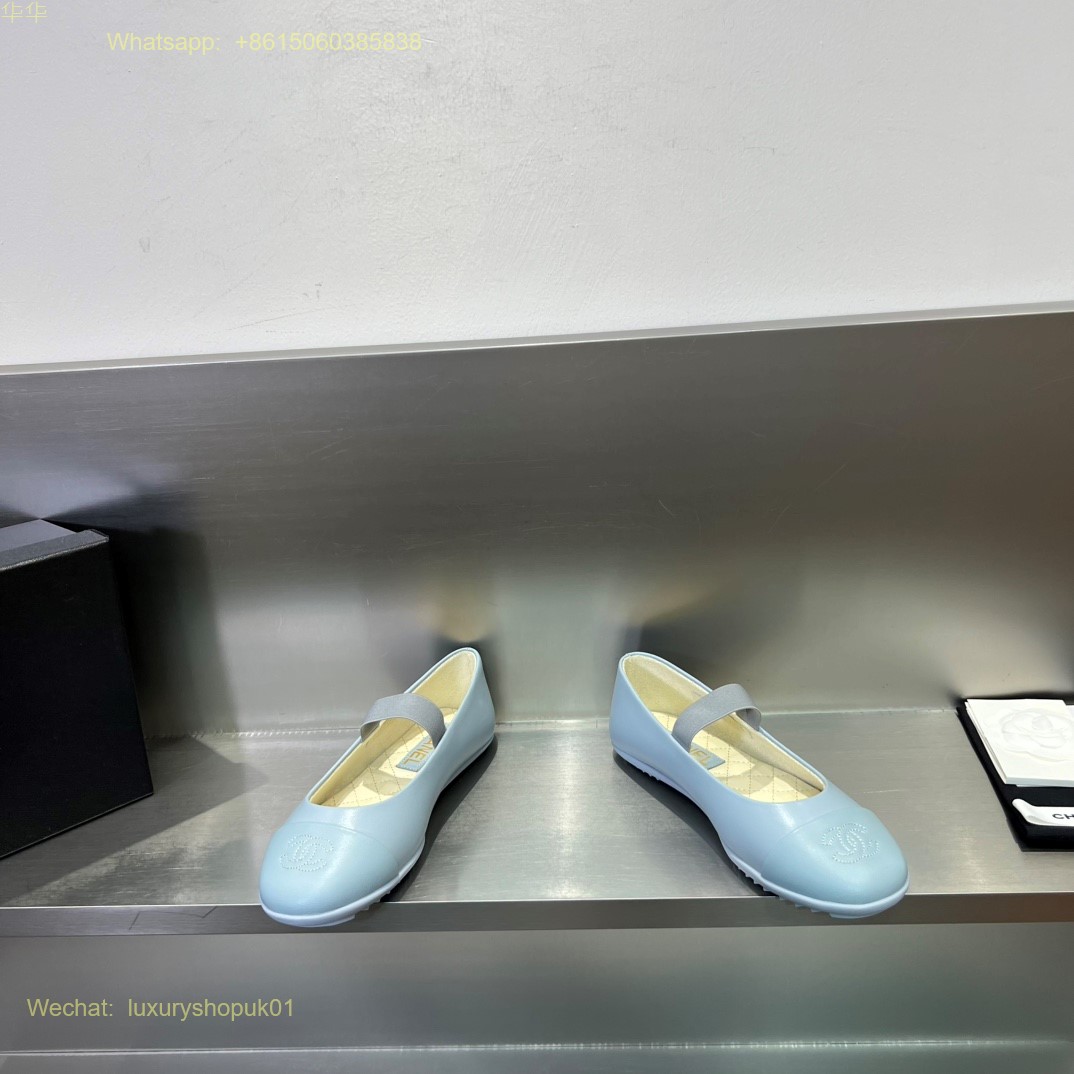 Chanel cap toe strap Leather Ballet flats CC Logo Women Shoes