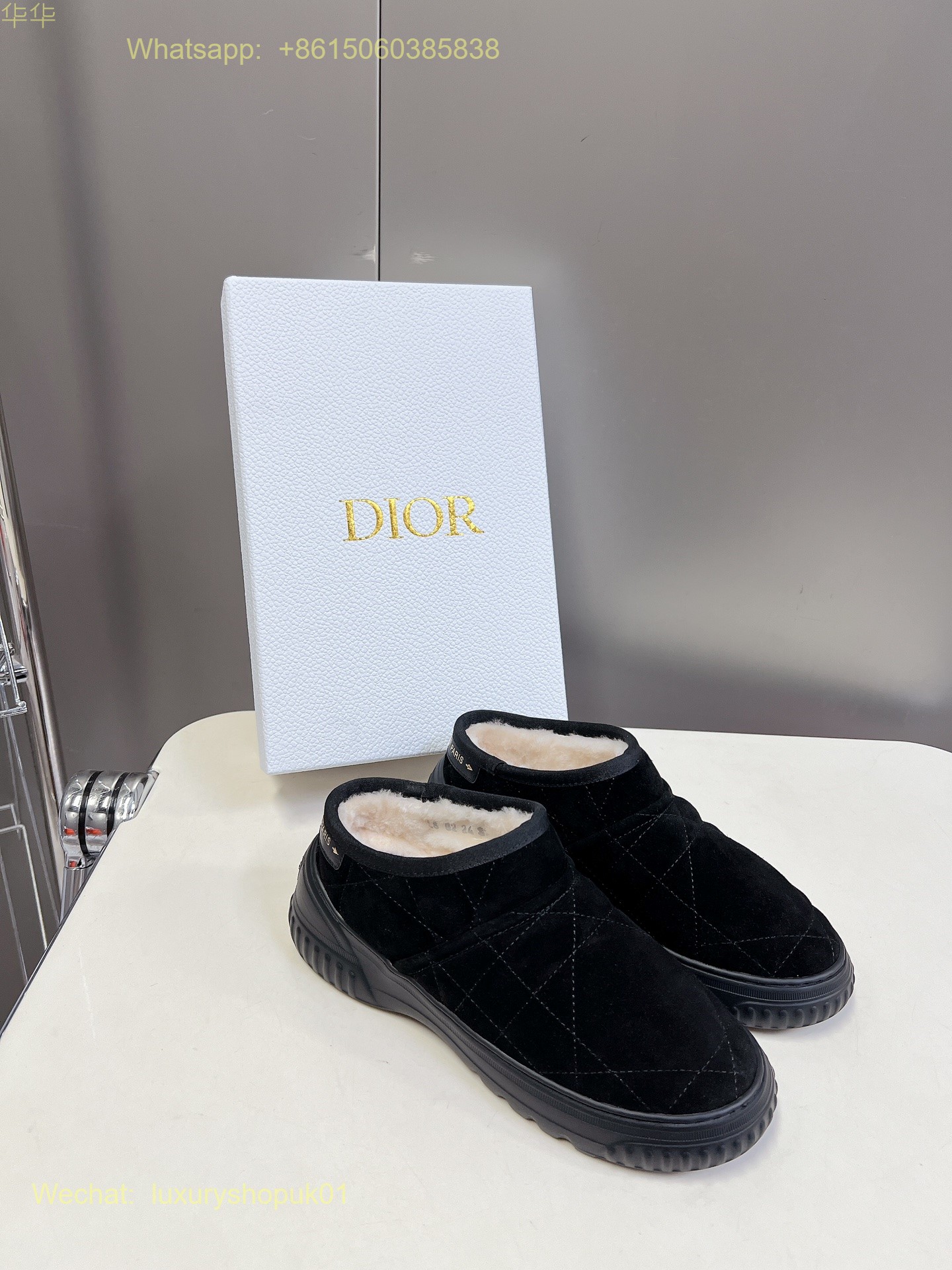 Dior Chez Moi Oblique Slip on fur shearling flat slipper Women snow Shoes