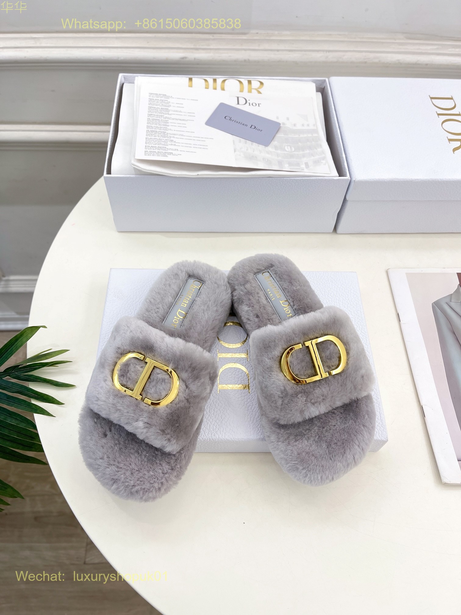 Christian Dior Wool Fur Shearling Slides Women Shoes