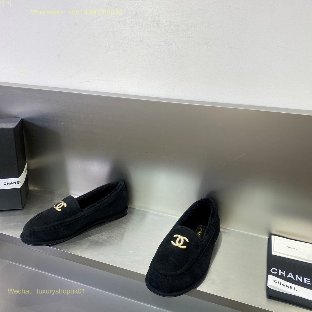 Chanel fur shearling suede leather loafer flat Women Shoes
