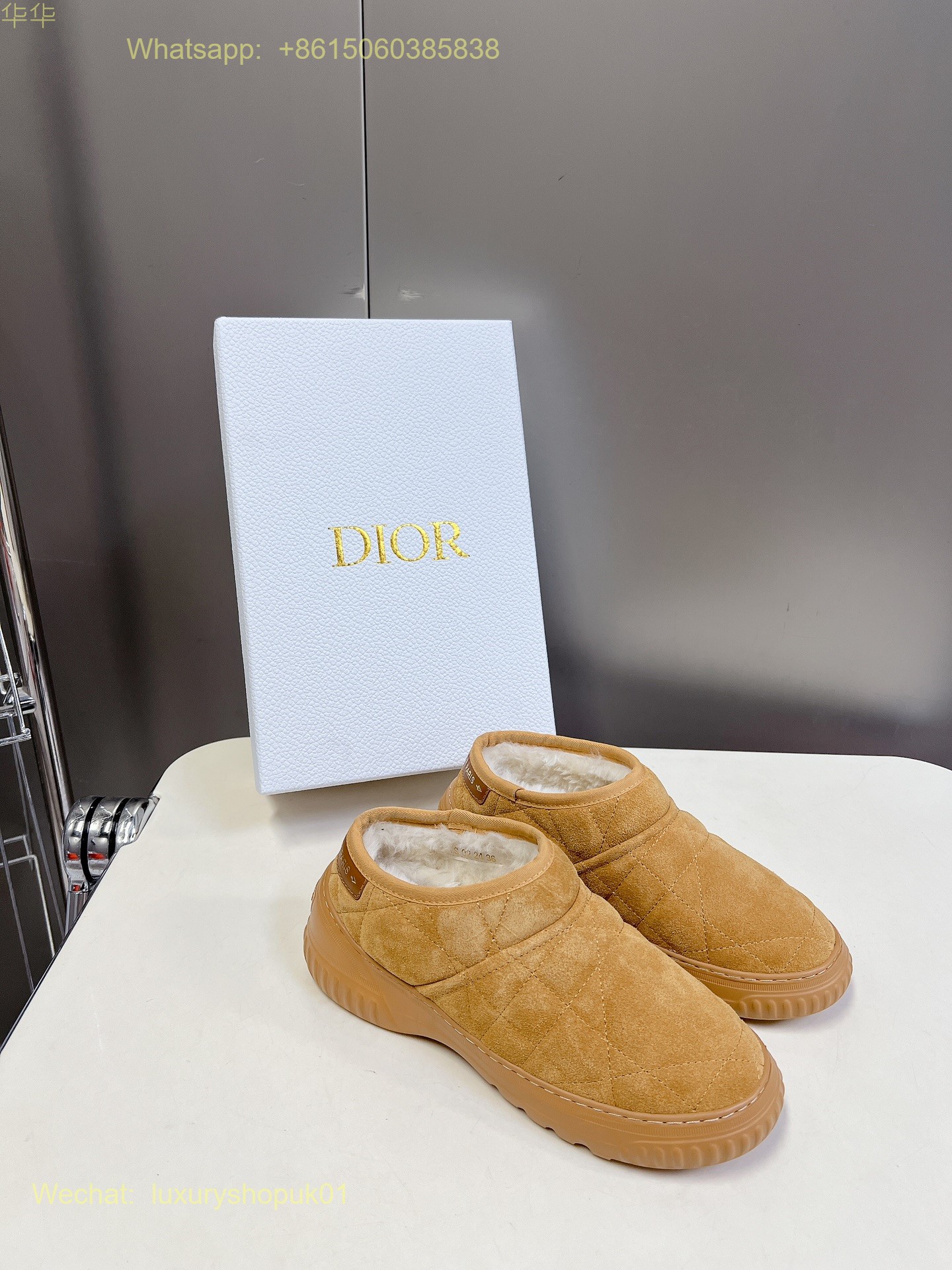 Dior Chez Moi Oblique Slip on fur shearling flat slipper Women snow Shoes