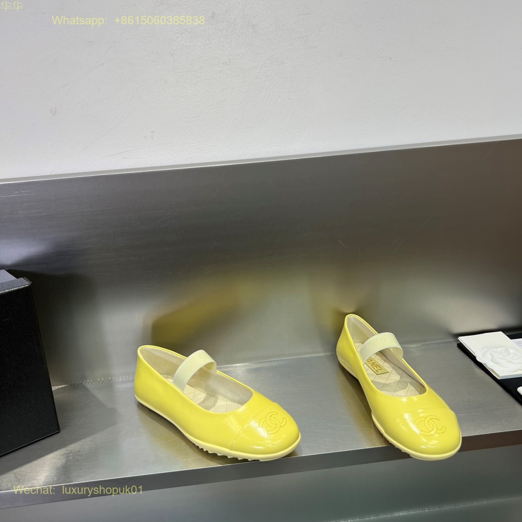 Chanel cap toe strap Leather Ballet flats CC Logo Women Shoes