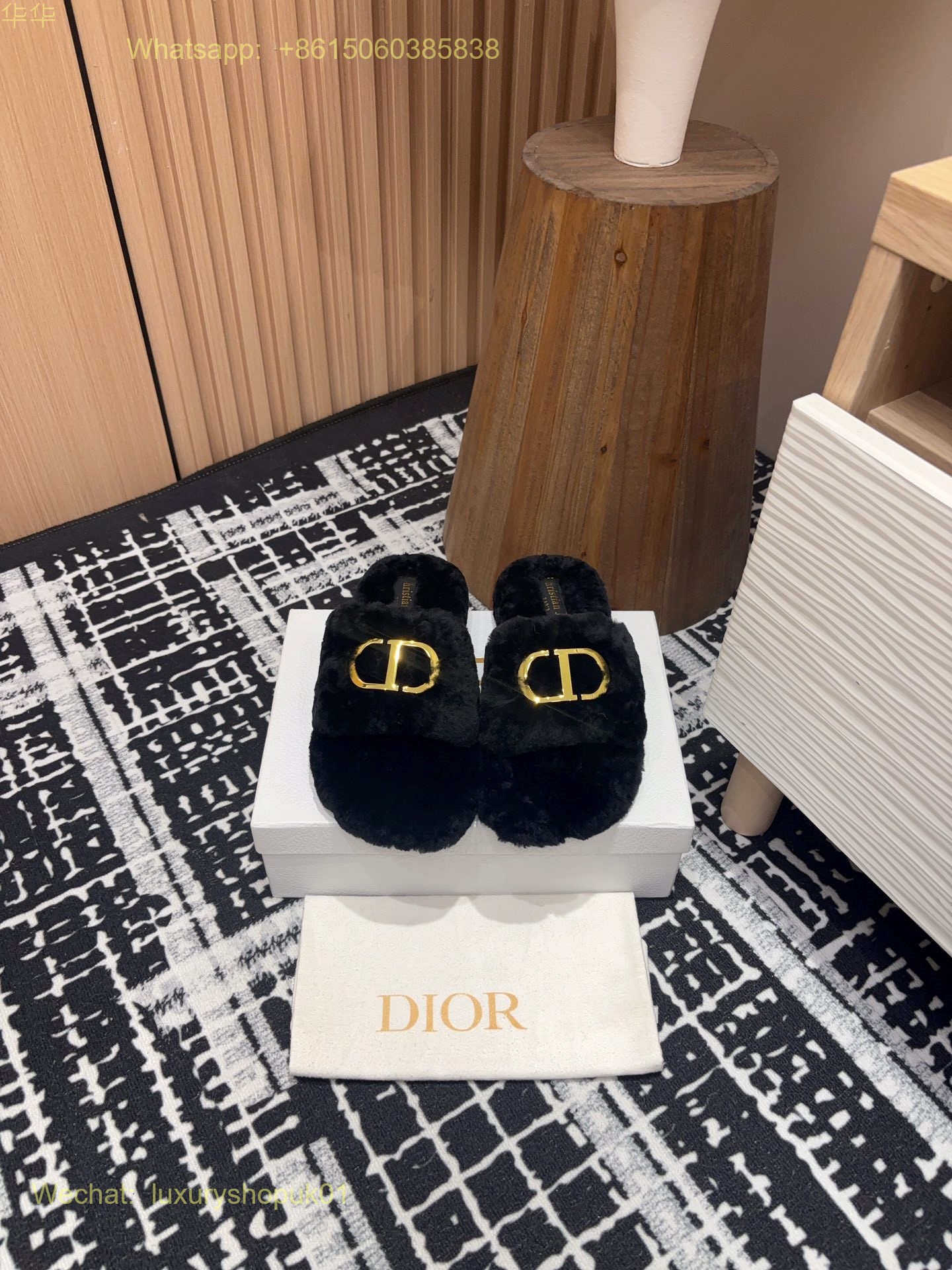 Christian Dior Wool Fur Shearling Slides Women Shoes