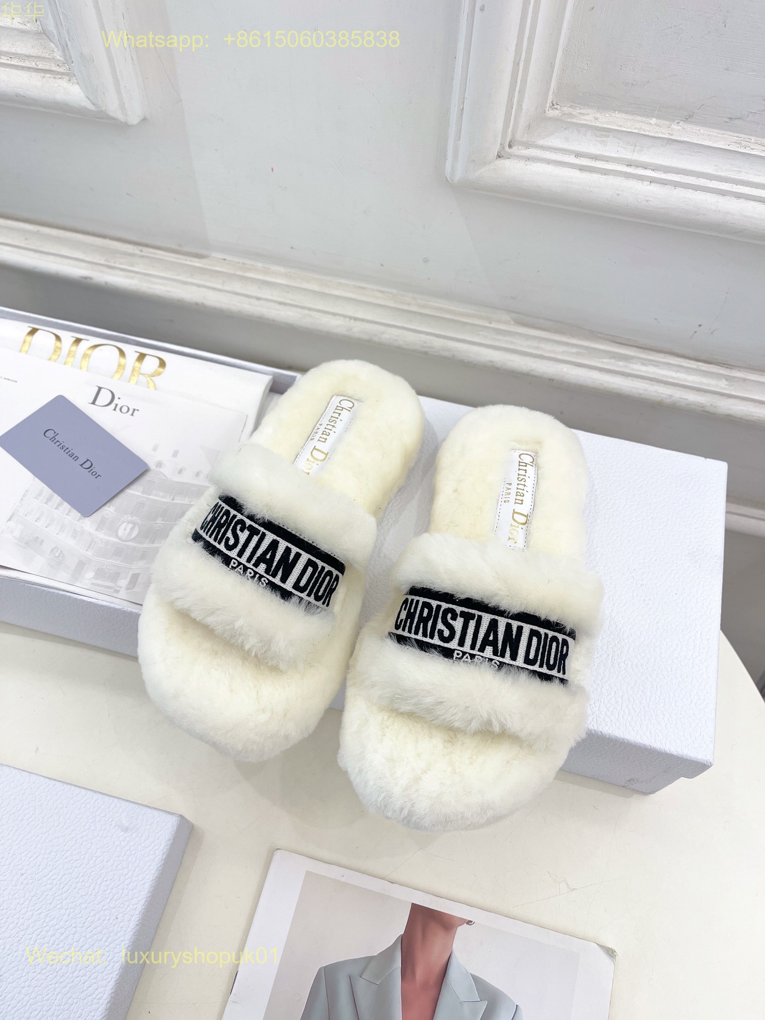Christian Dior Wool Fur Shearling Slides Women Shoes