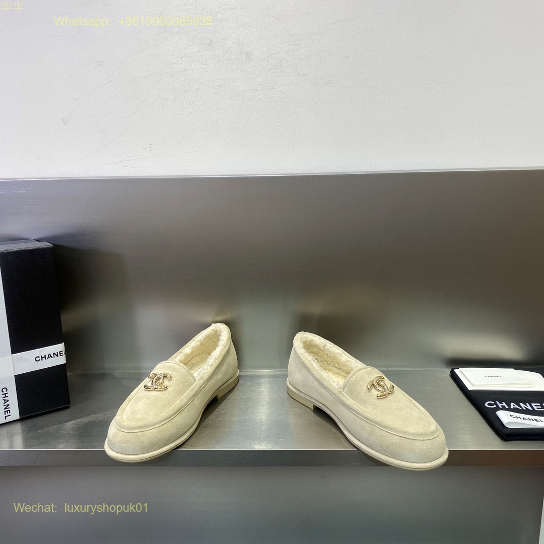 Chanel fur shearling suede leather loafer flat Women Shoes