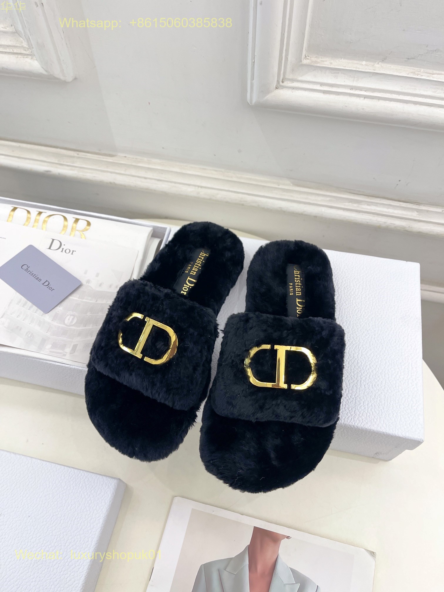 Christian Dior Wool Fur Shearling Slides Women Shoes
