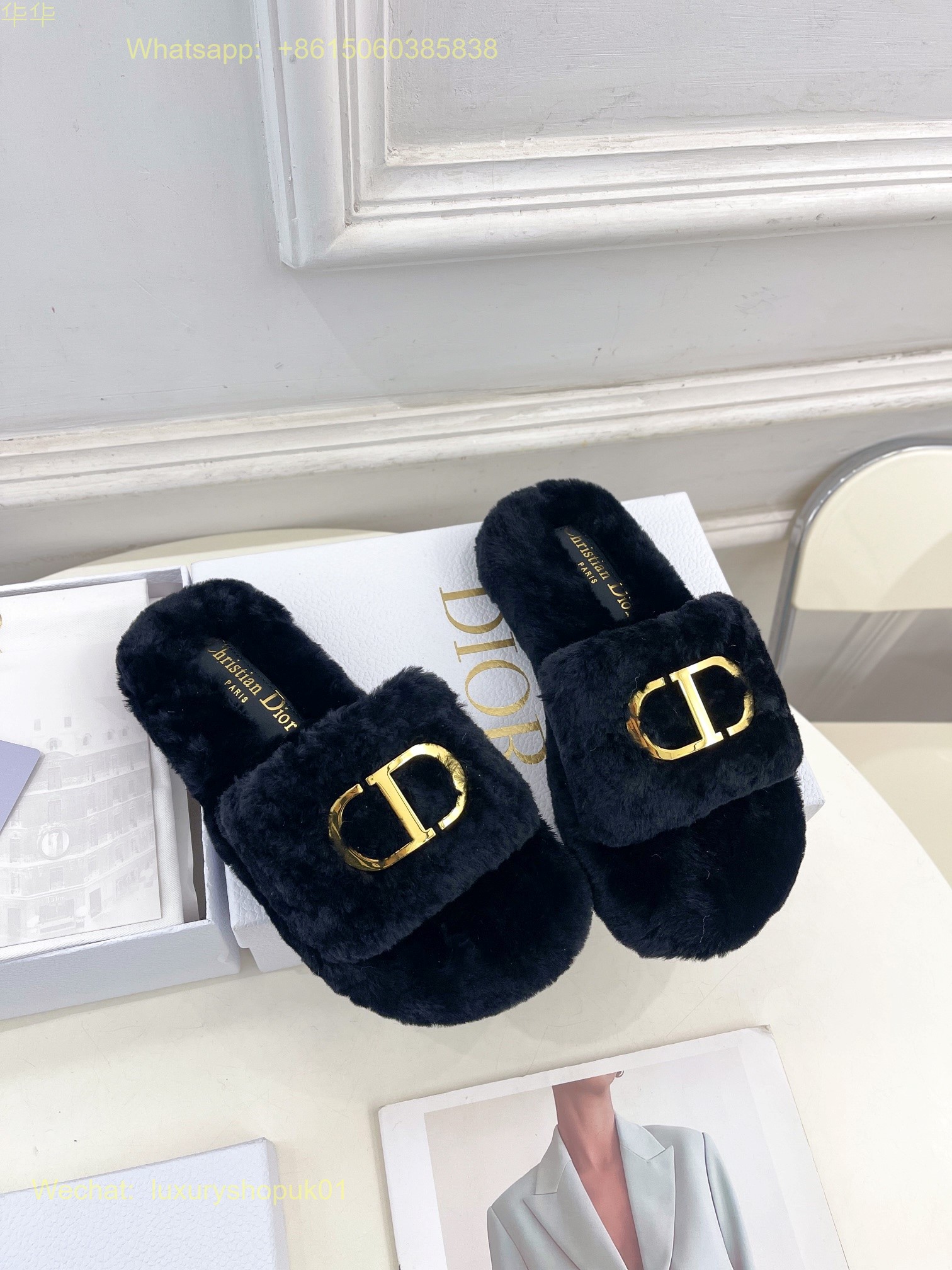Christian Dior Wool Fur Shearling Slides Women Shoes