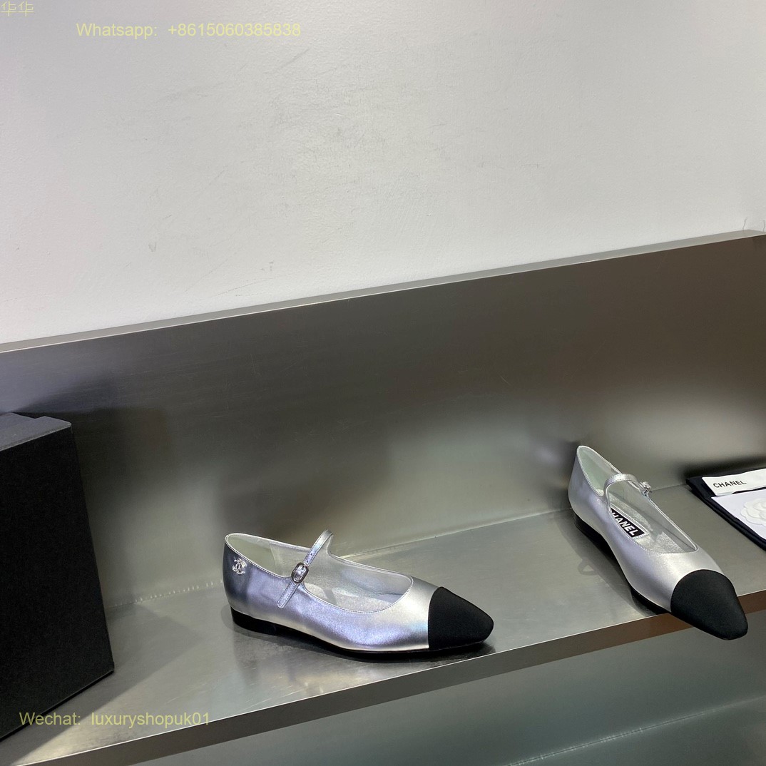 Chanel cap toe strap Leather Ballet flats CC Logo Women Shoes