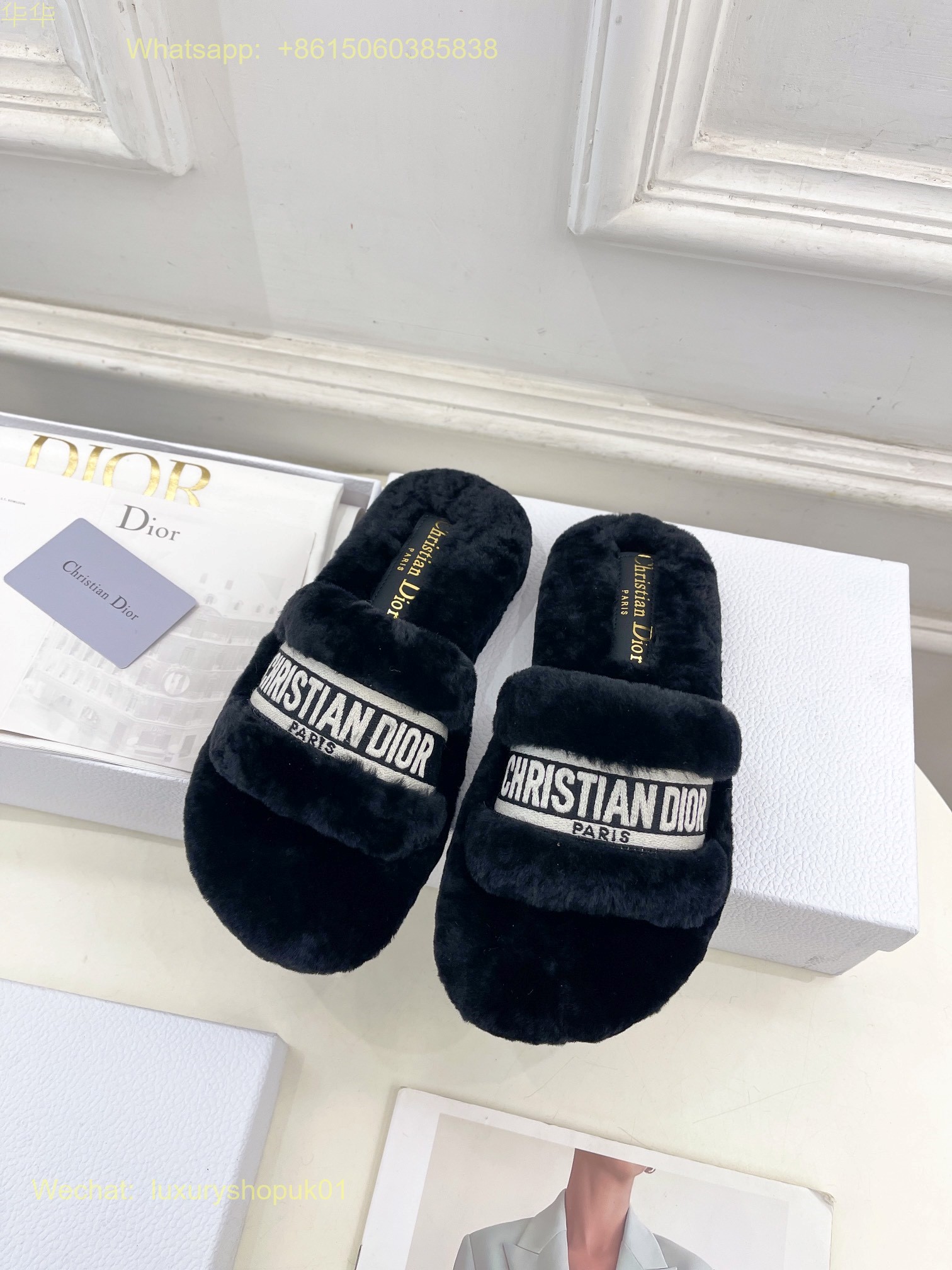 Christian Dior Wool Fur Shearling Slides Women Shoes