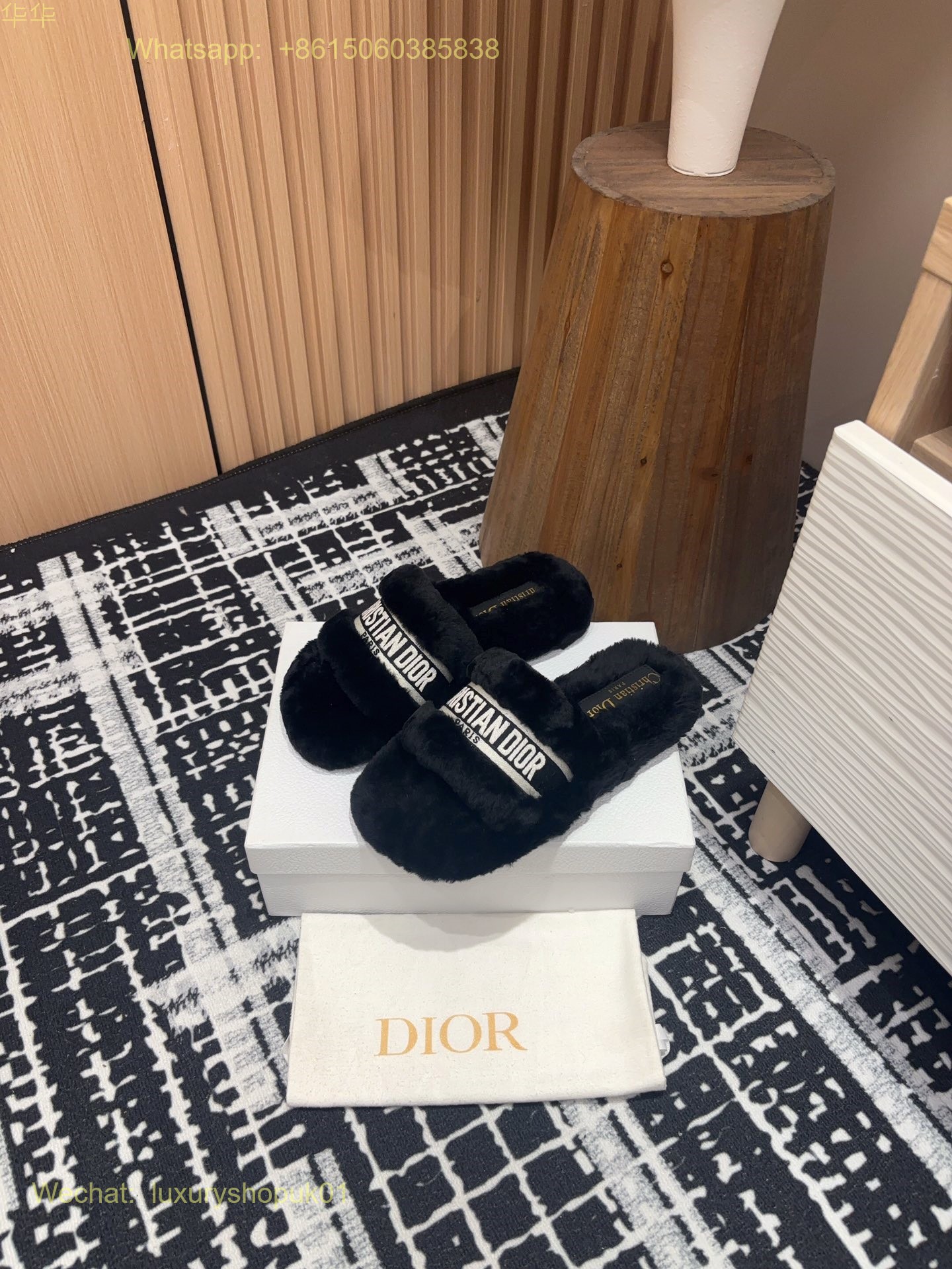 Christian Dior Wool Fur Shearling Slides Women Shoes