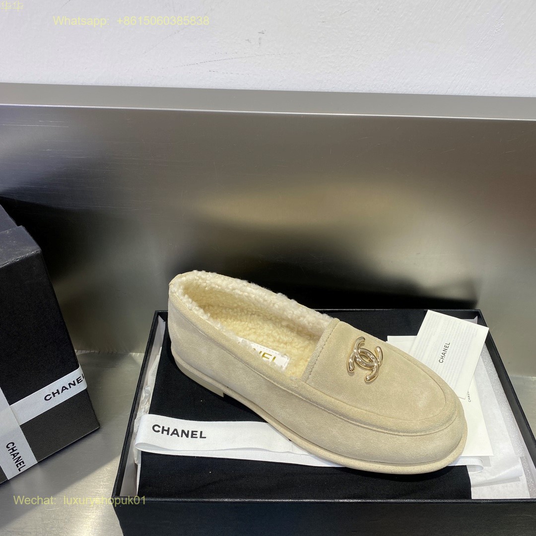 Chanel fur shearling suede leather loafer flat Women Shoes