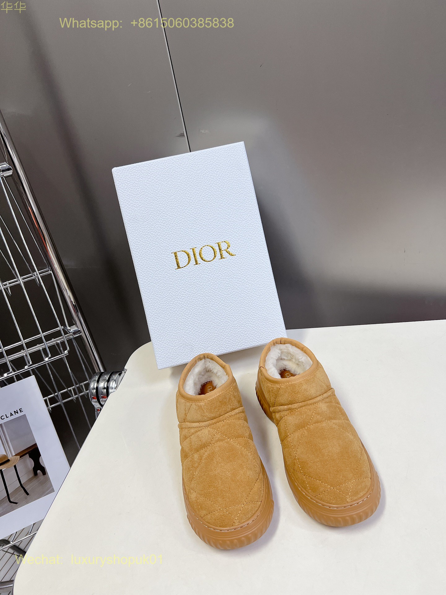 Dior Chez Moi Oblique Slip on fur shearling flat slipper Women snow Shoes