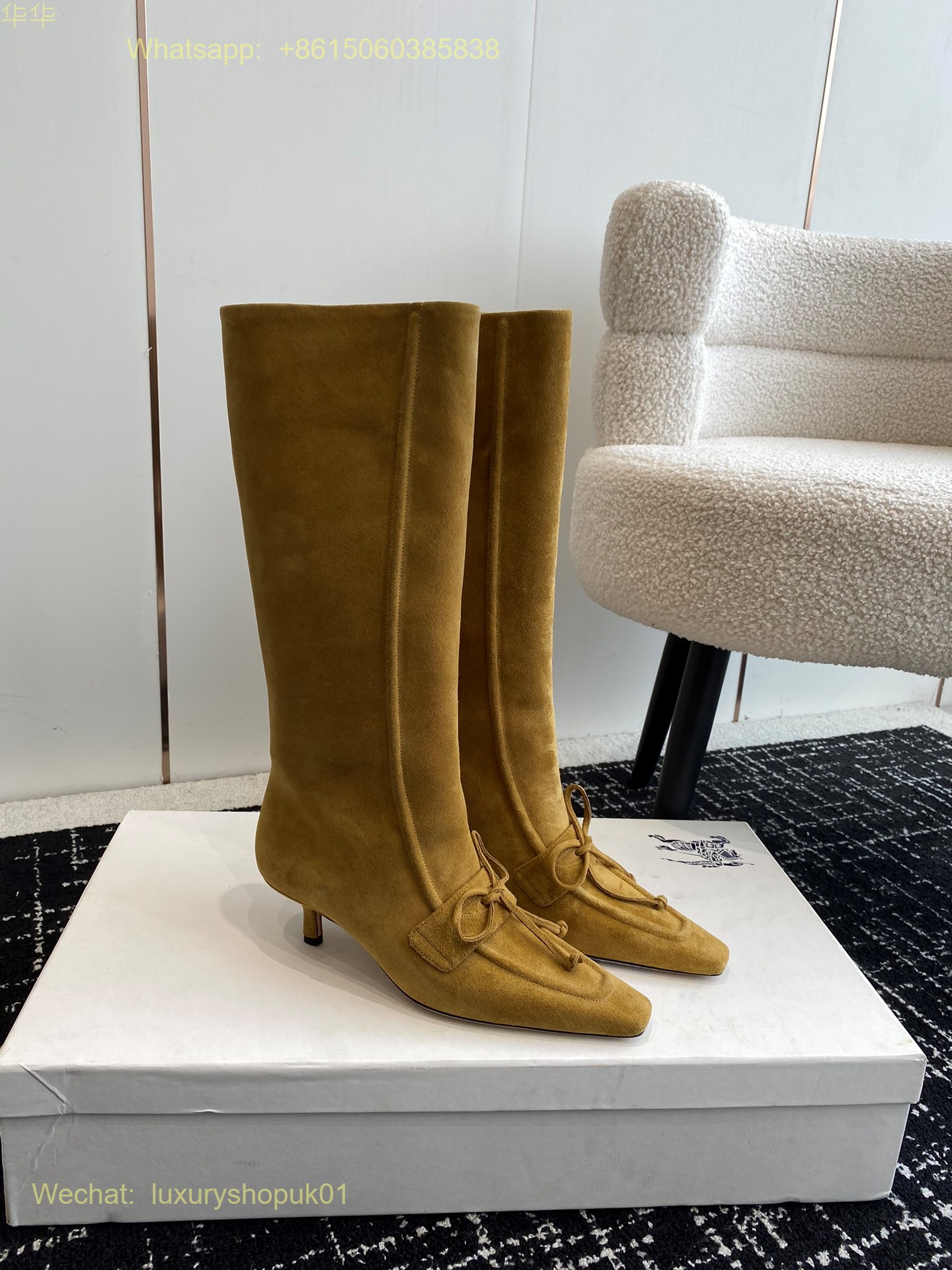 Burberry Storm Square-Toe Knee-High Suede Boots Women Shoes