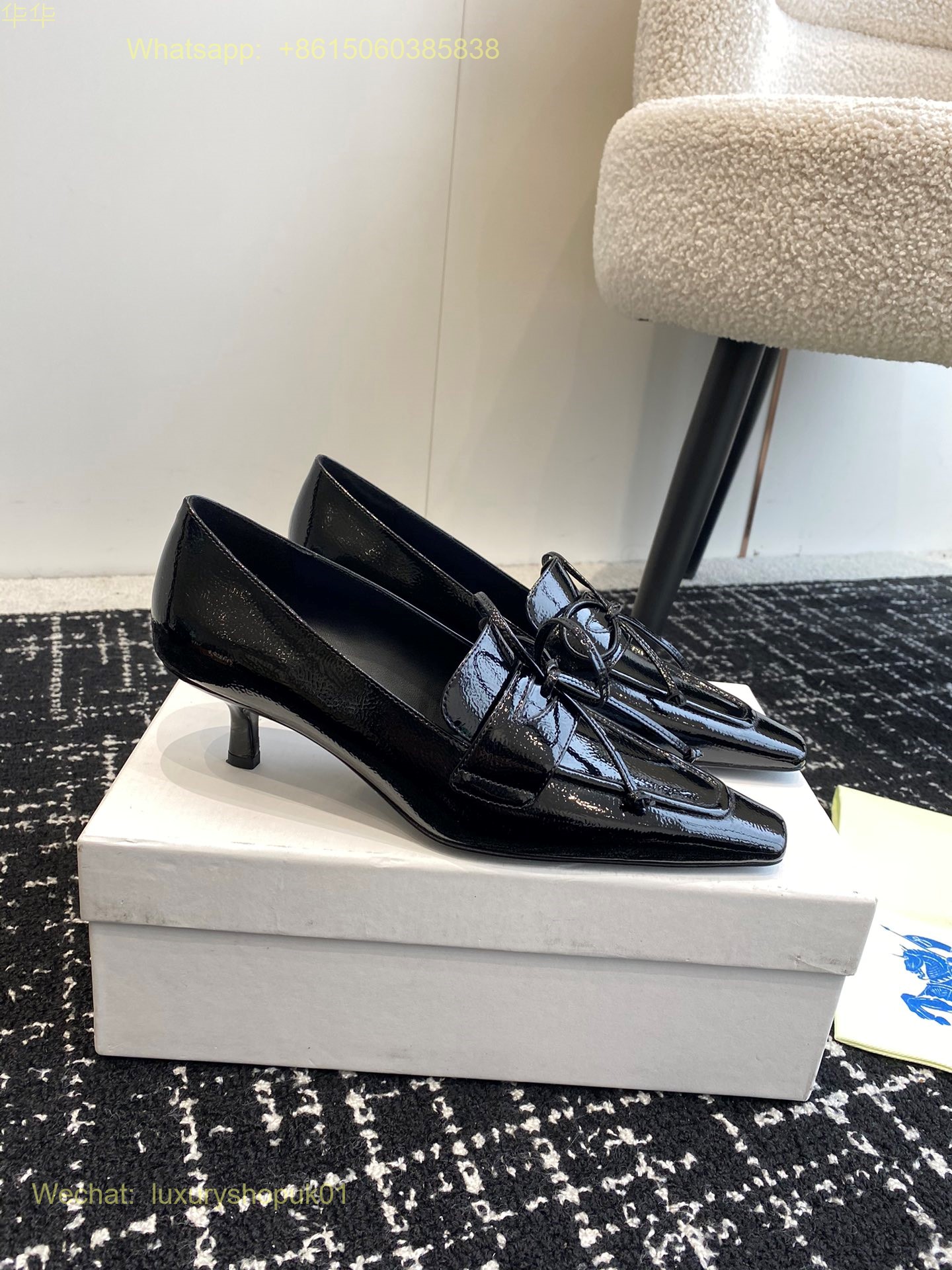 Burberry Storm leather bow strap pumps squared pointed toe kitten heels Women Shoes